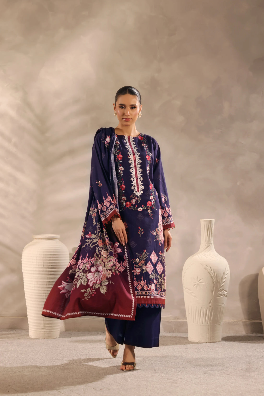 Muse Raat, Printed Khaddar Embroidered 3 Piece