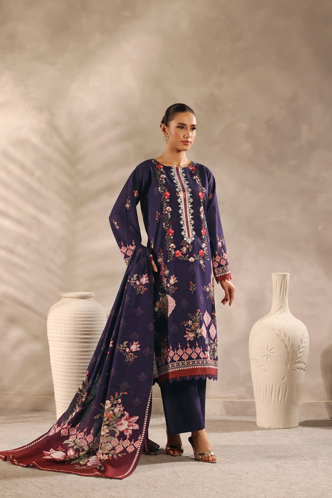 Muse Raat, Printed Khaddar Embroidered 3 Piece