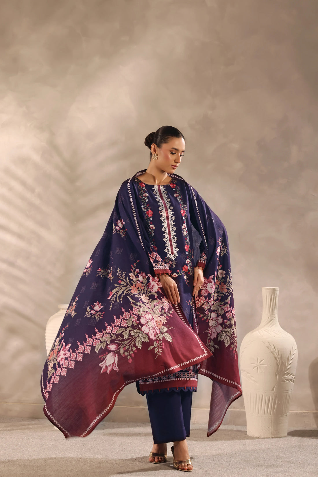 Muse Raat, Printed Khaddar Embroidered 3 Piece