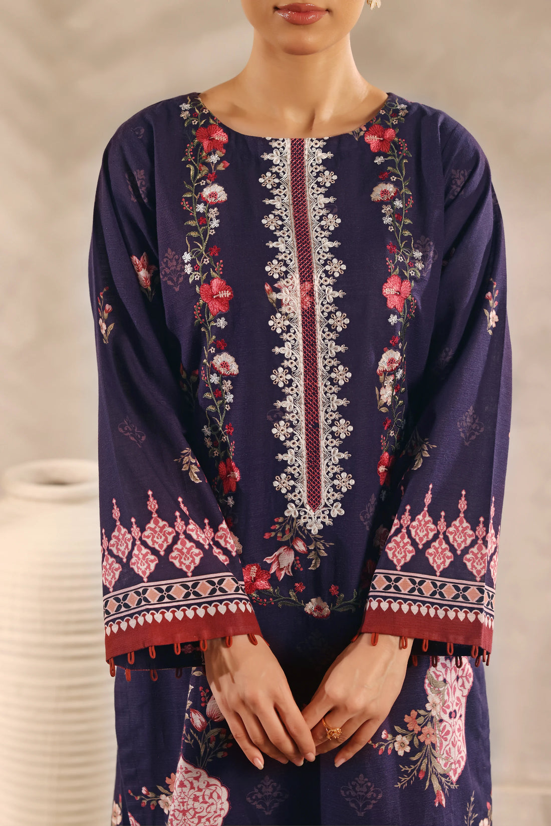 Muse Raat, Printed Khaddar Embroidered 3 Piece