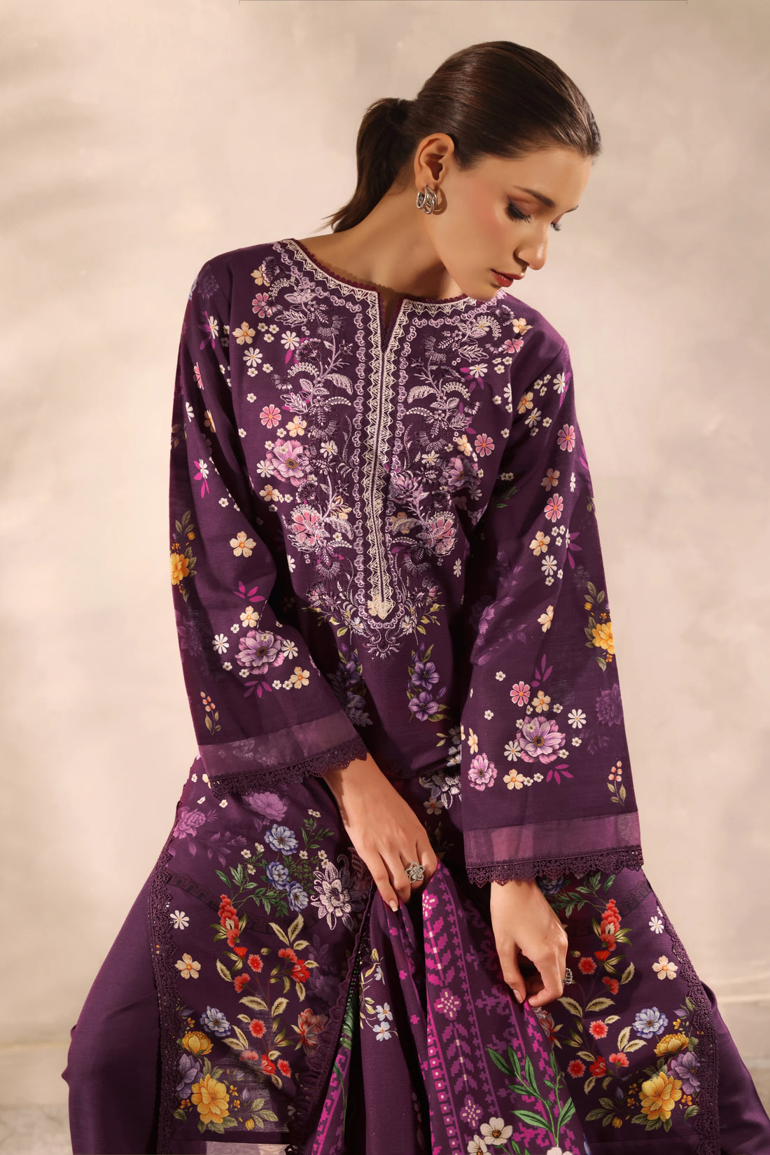Muse Gulfam, Printed Khaddar Embroidered 3 Piece