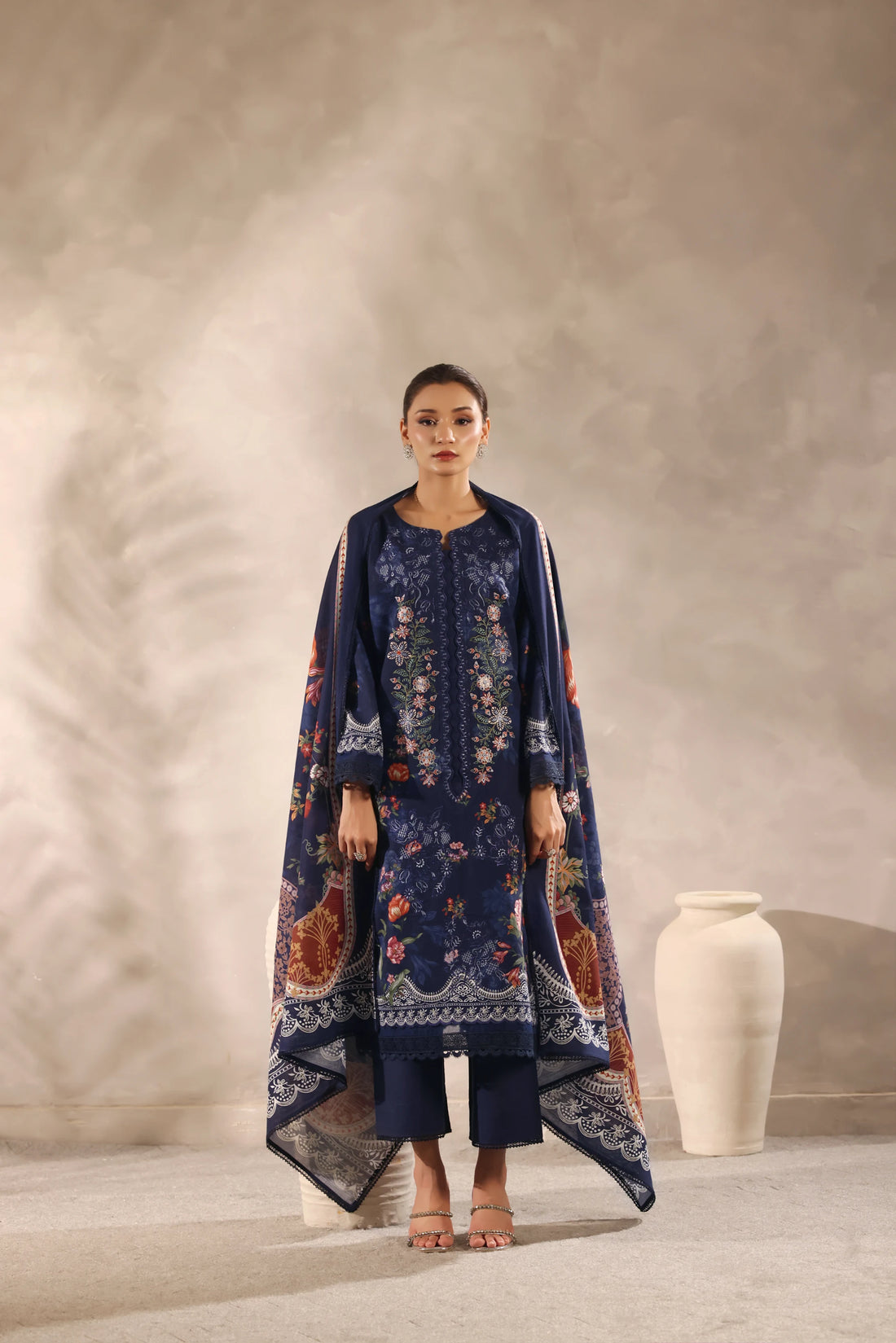 Muse Neelam, Printed Khaddar Embroidered 3 Piece