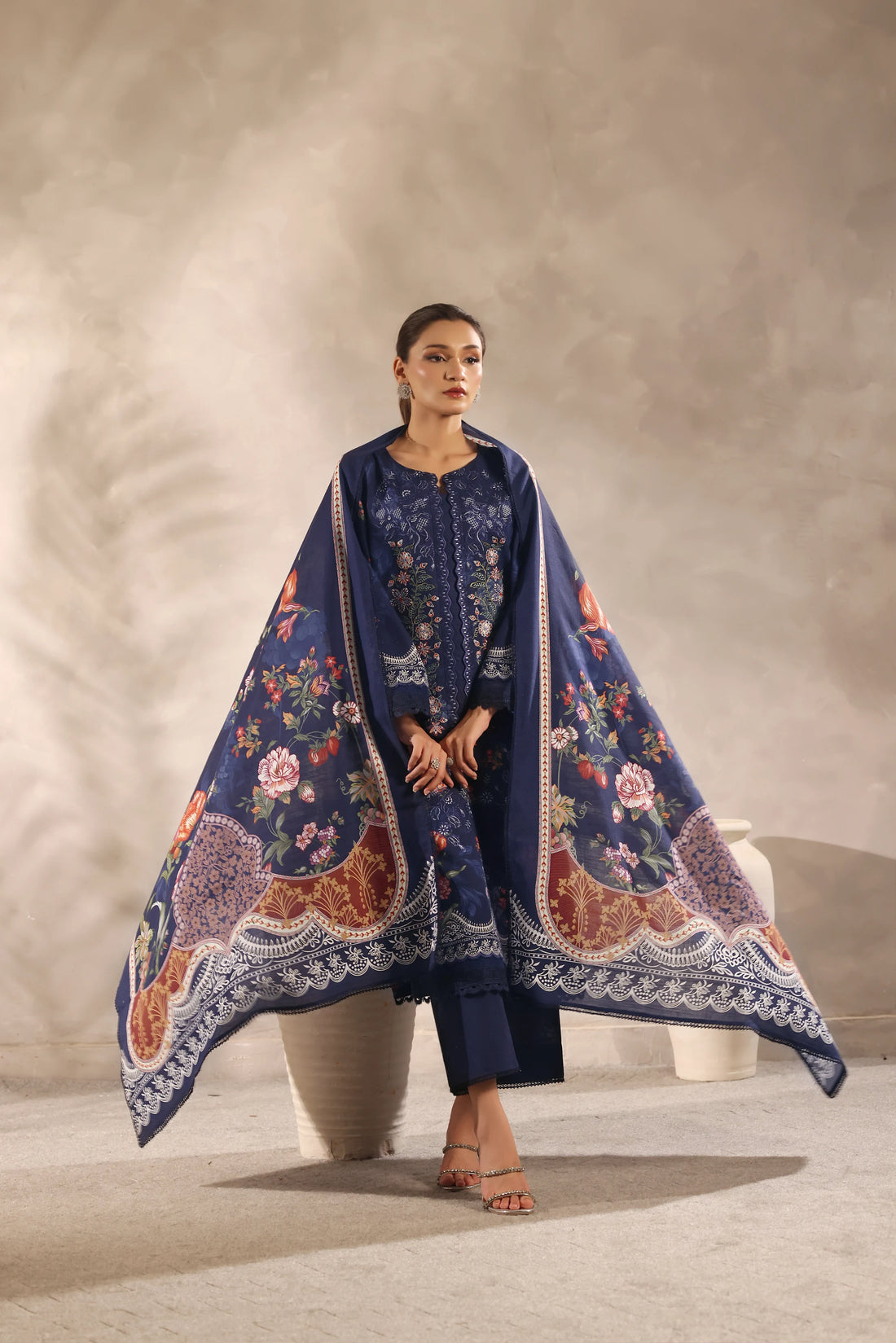 Muse Neelam, Printed Khaddar Embroidered 3 Piece