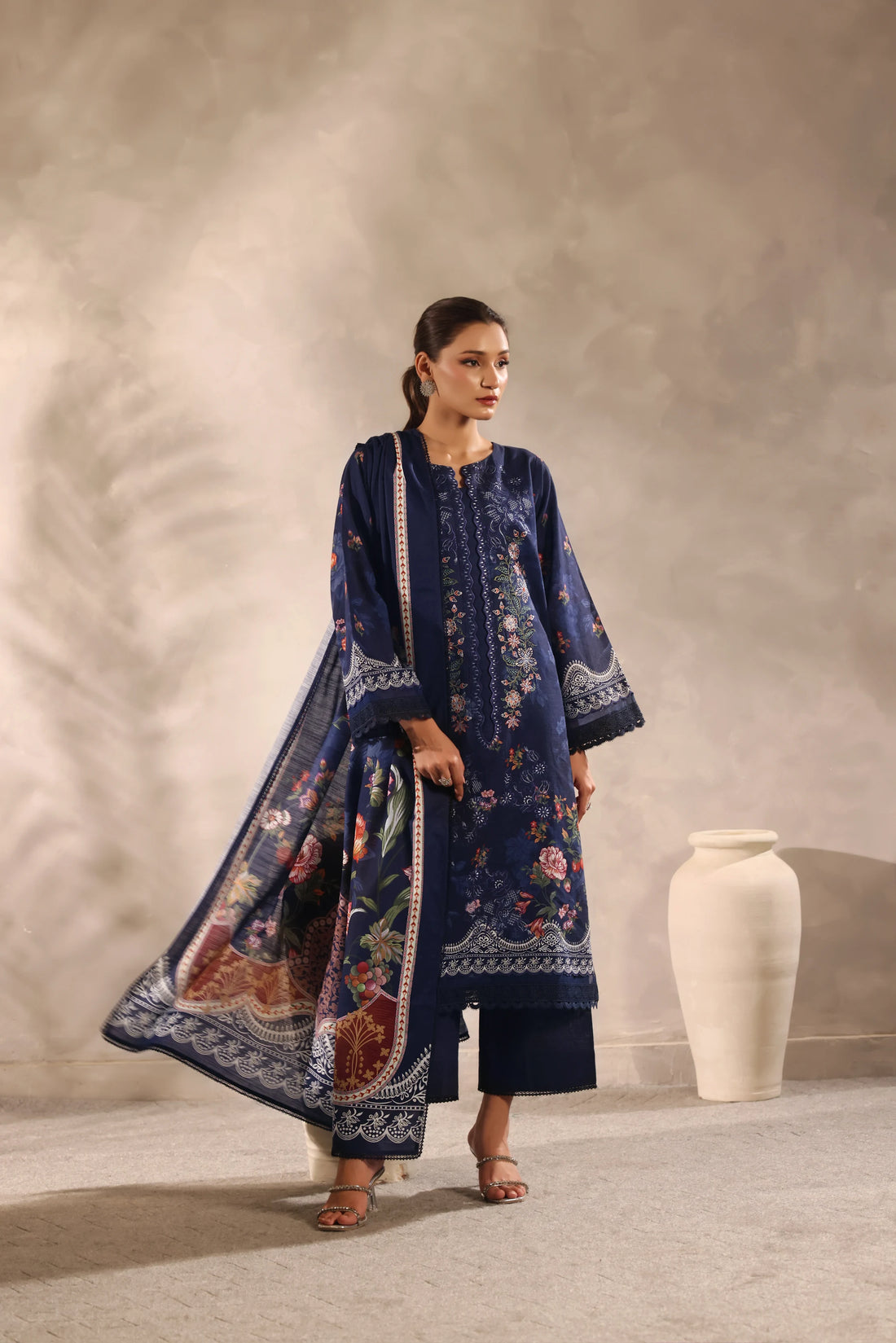 Muse Neelam, Printed Khaddar Embroidered 3 Piece