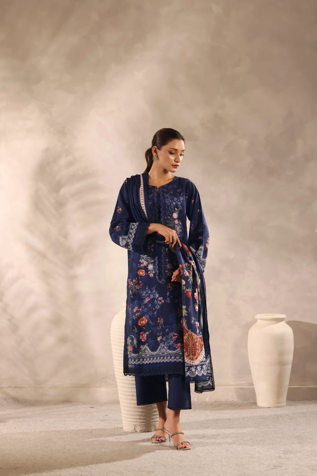 Muse Neelam, Printed Khaddar Embroidered 3 Piece
