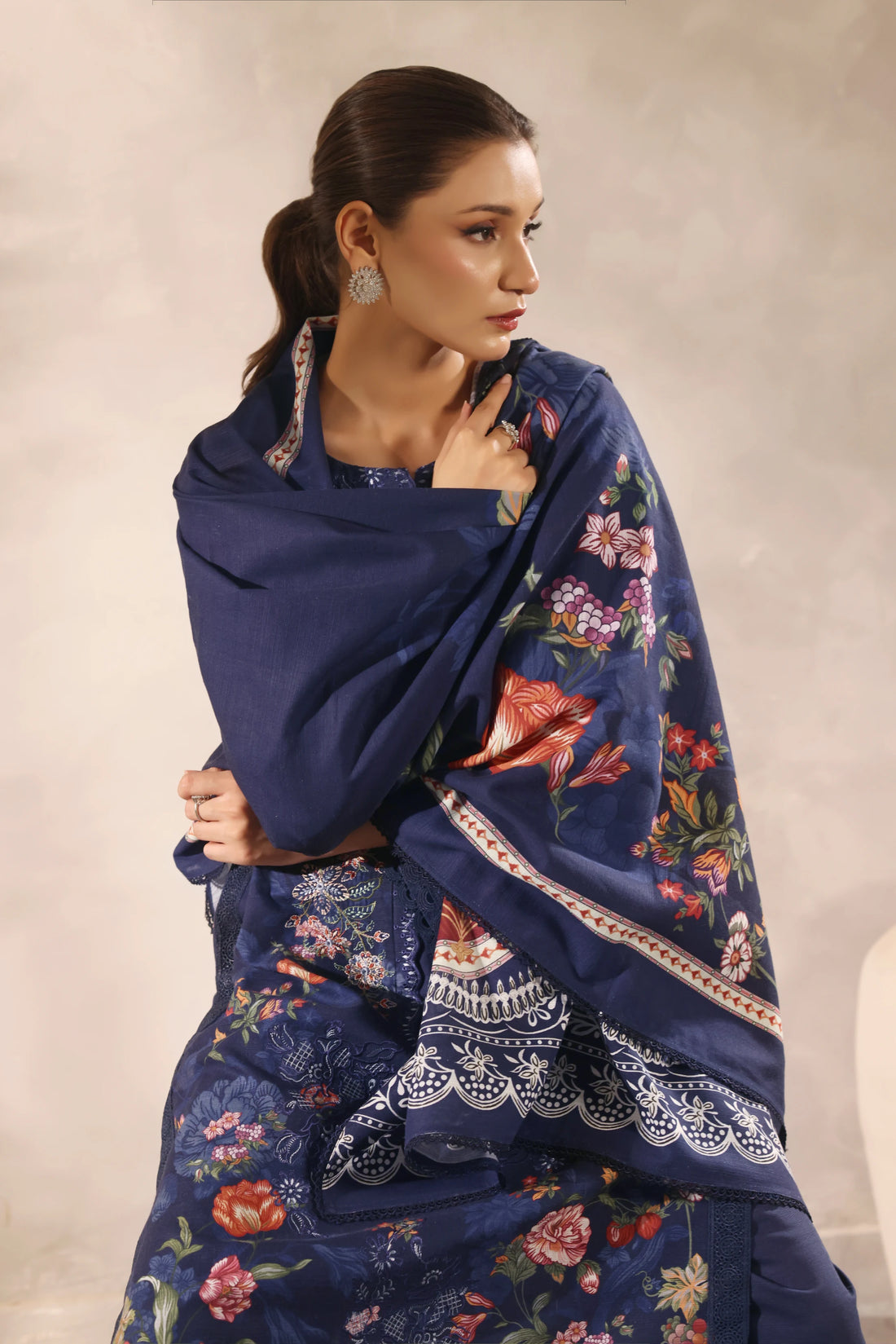 Muse Neelam, Printed Khaddar Embroidered 3 Piece