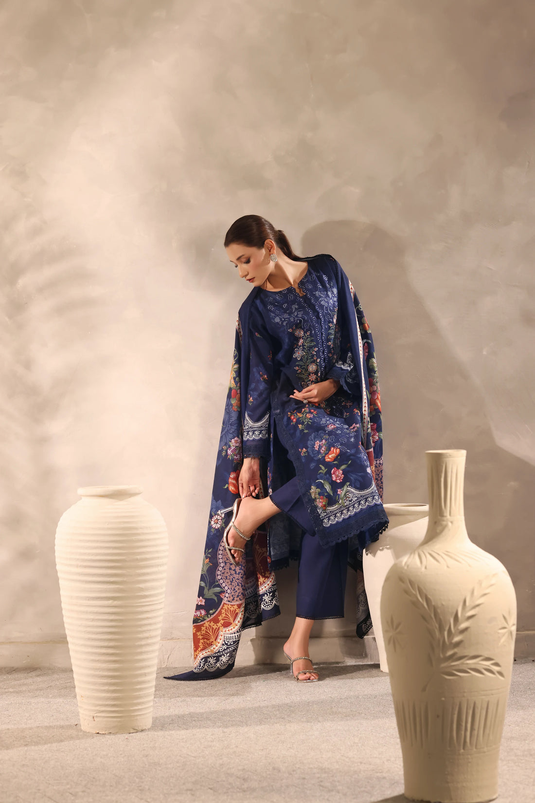 Muse Neelam, Printed Khaddar Embroidered 3 Piece