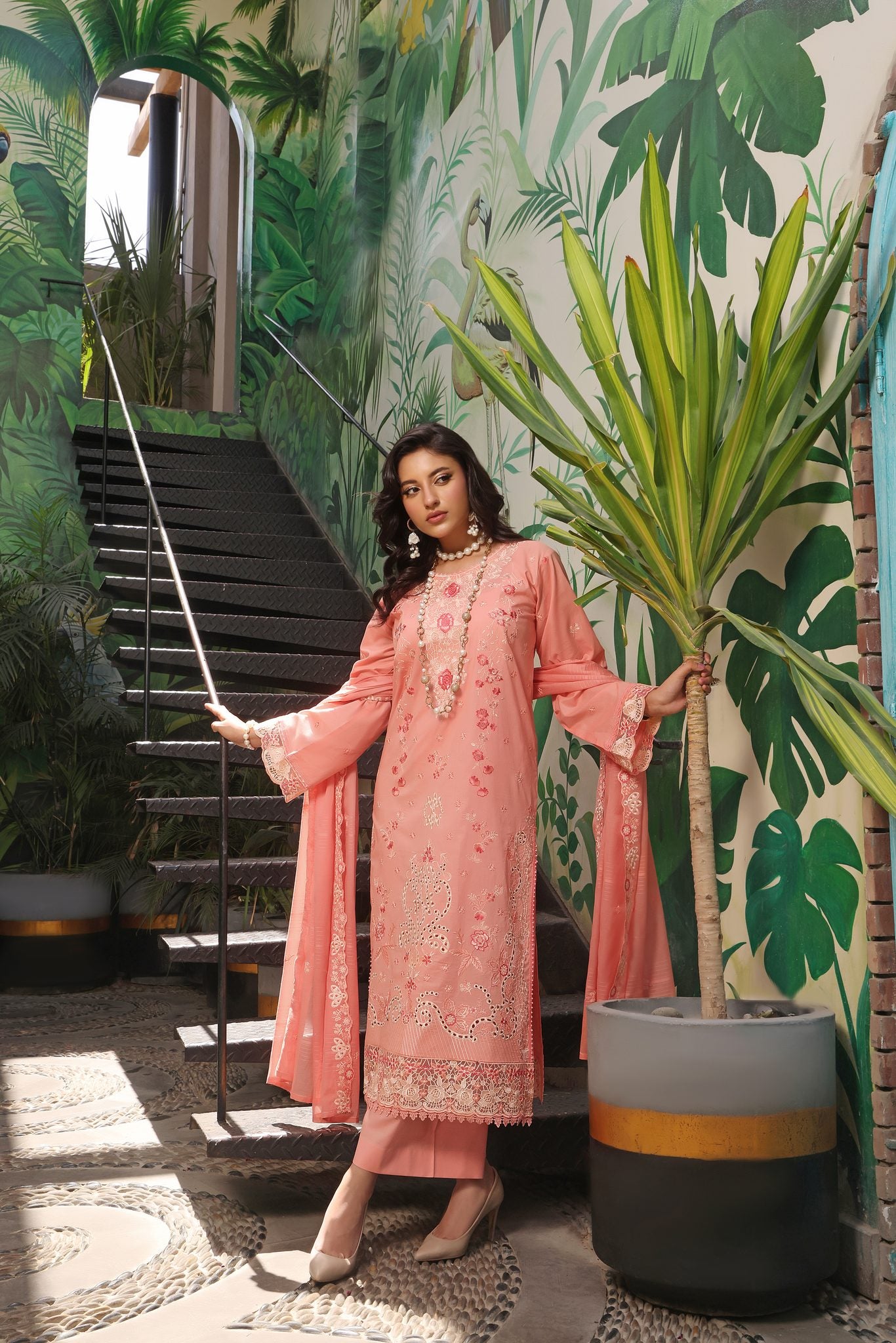 BLOOM PEACH - Embroidered Lawn 3 Piece