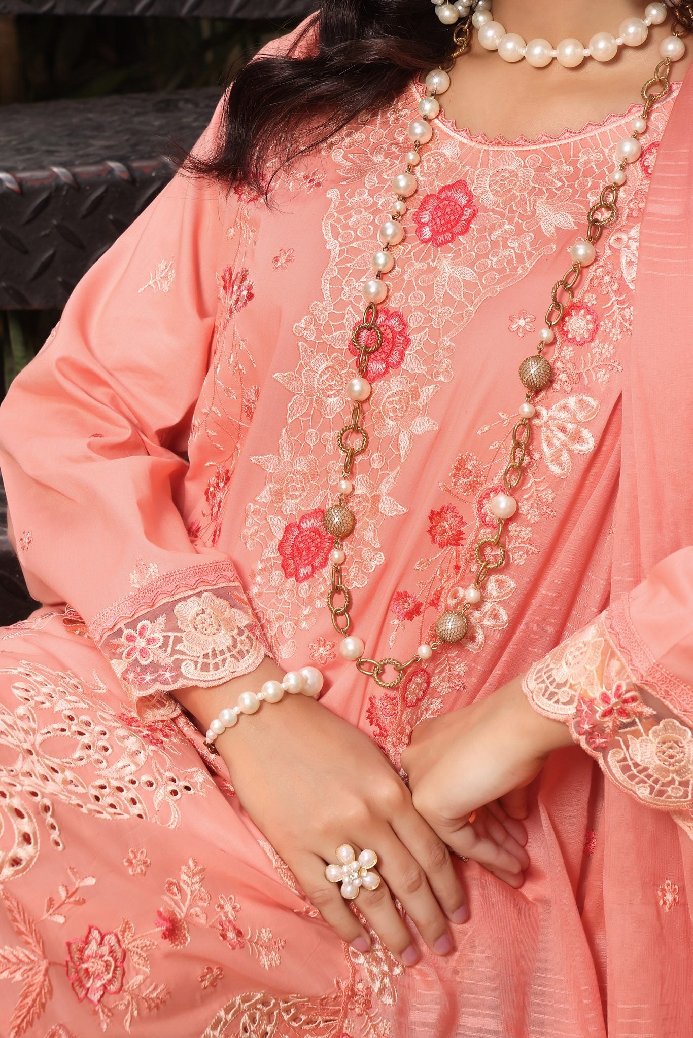 BLOOM PEACH - Embroidered Lawn 3 Piece