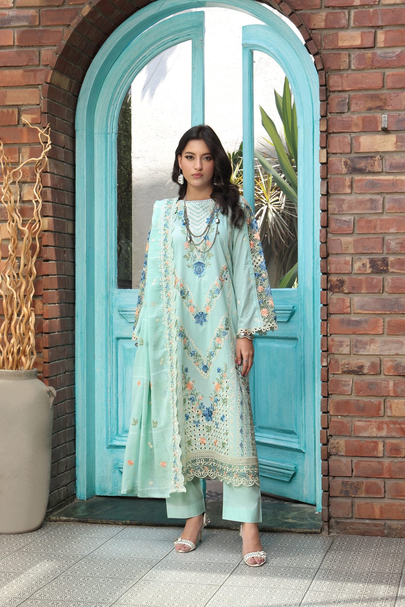 BLOOM BLUE — Embroidered Lawn 3 Piece