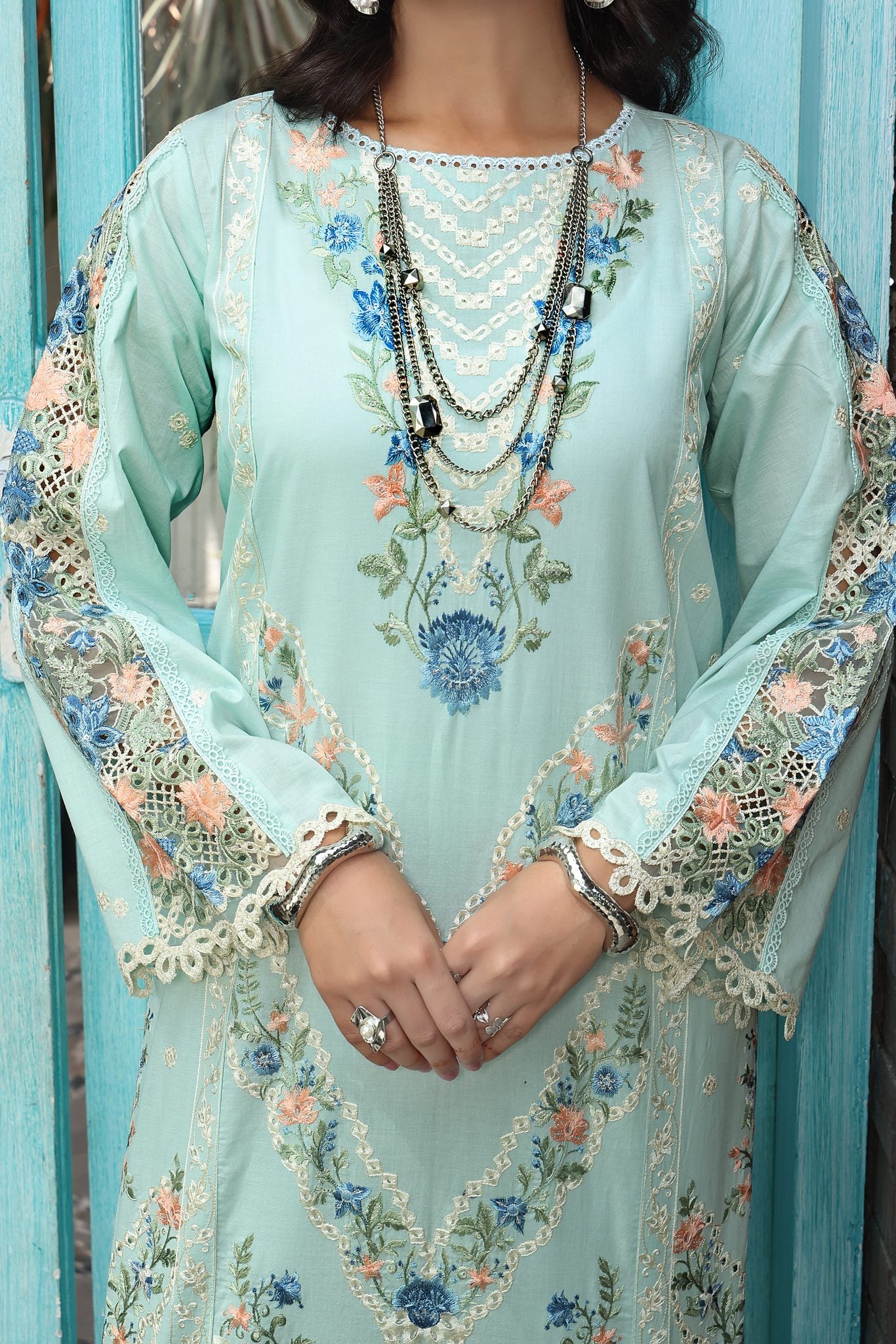 BLOOM BLUE — Embroidered Lawn 3 Piece