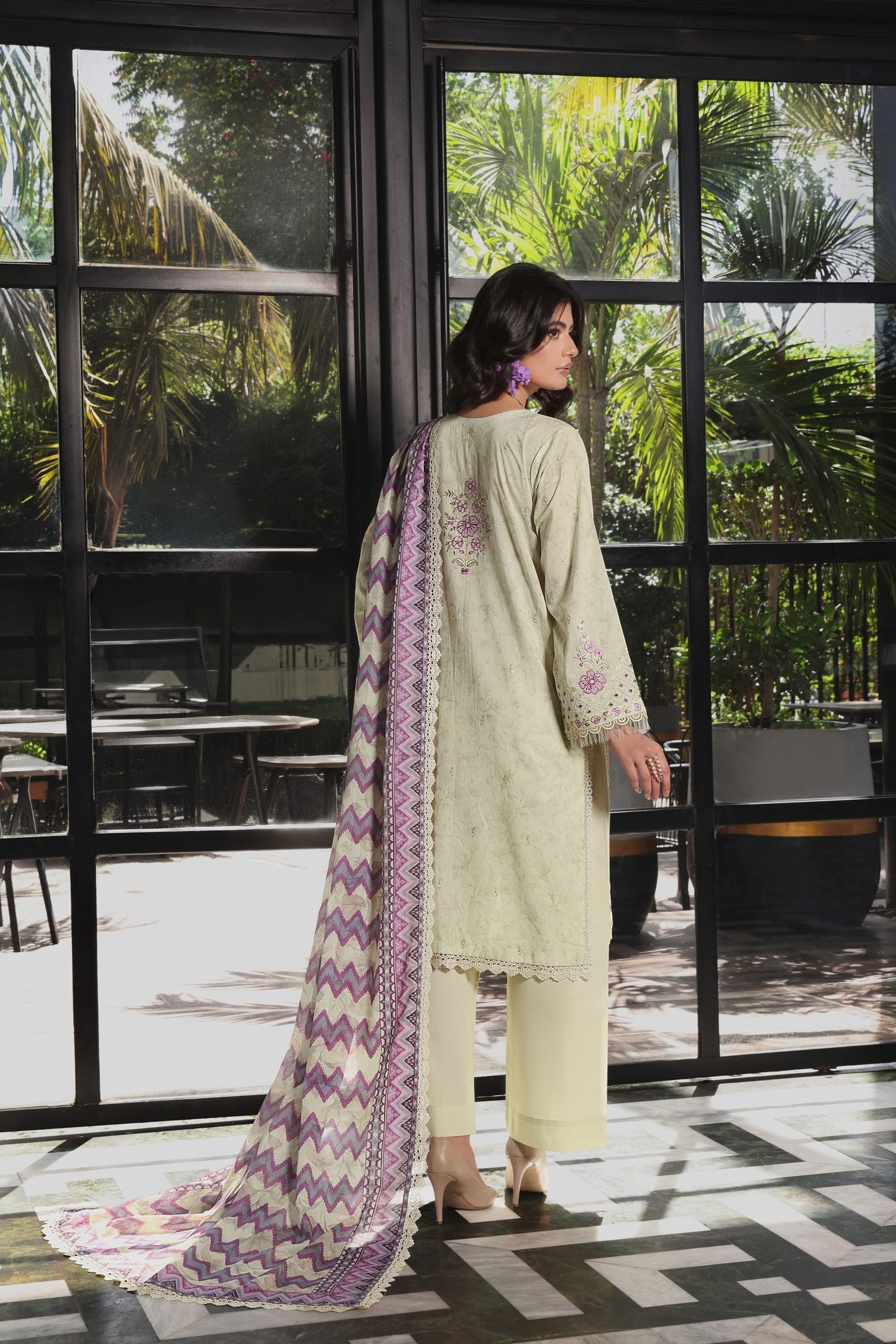 Coco Pista Green, Embroidered Lawn 3 Piece