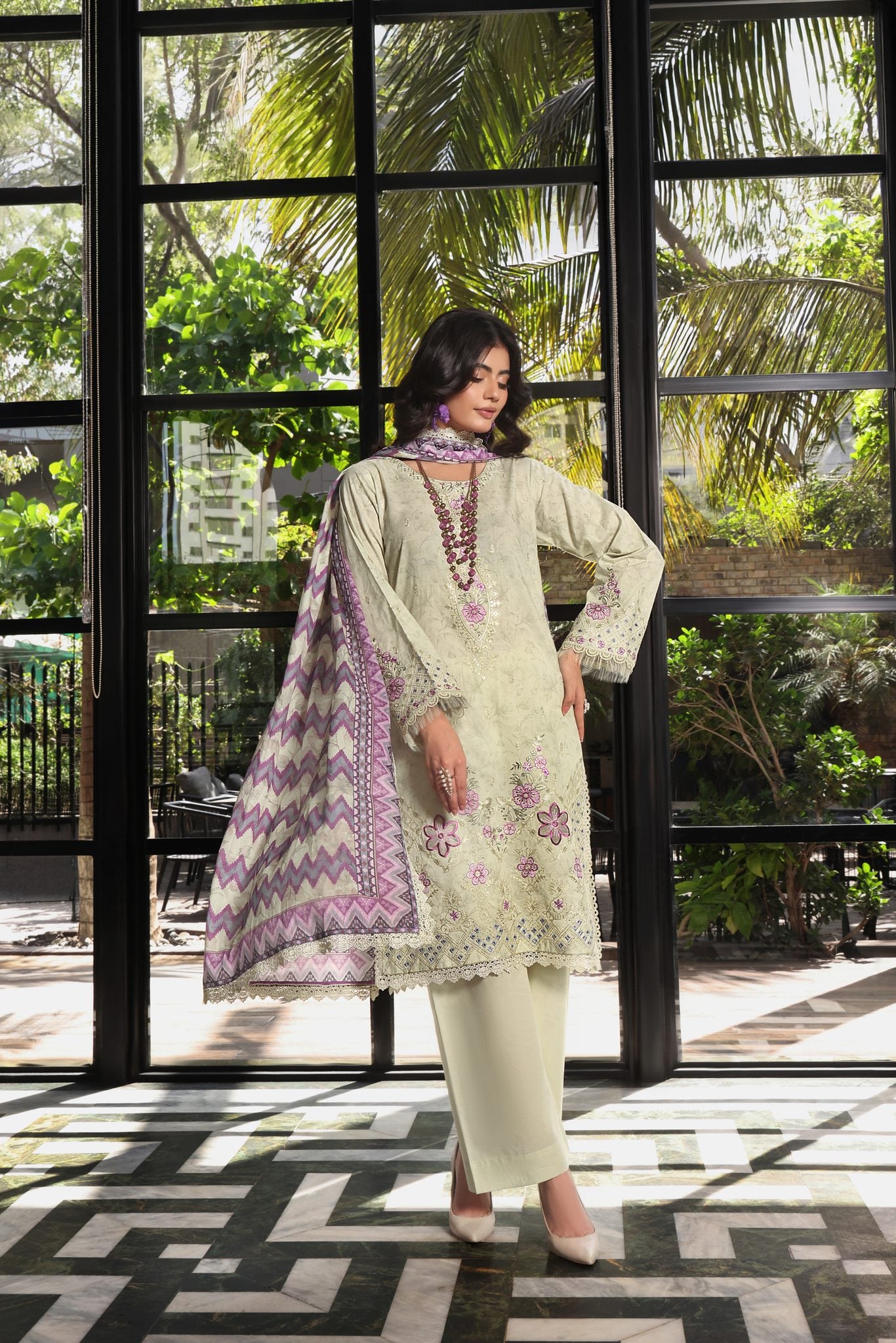 Coco Pista Green, Embroidered Lawn 3 Piece