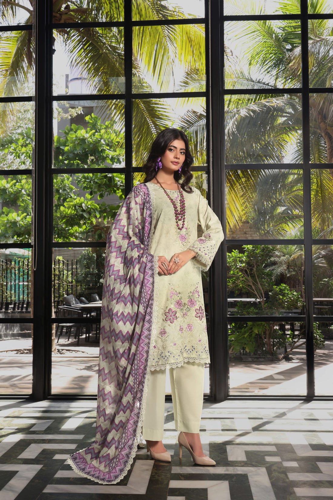 Coco Pista Green, Embroidered Lawn 3 Piece