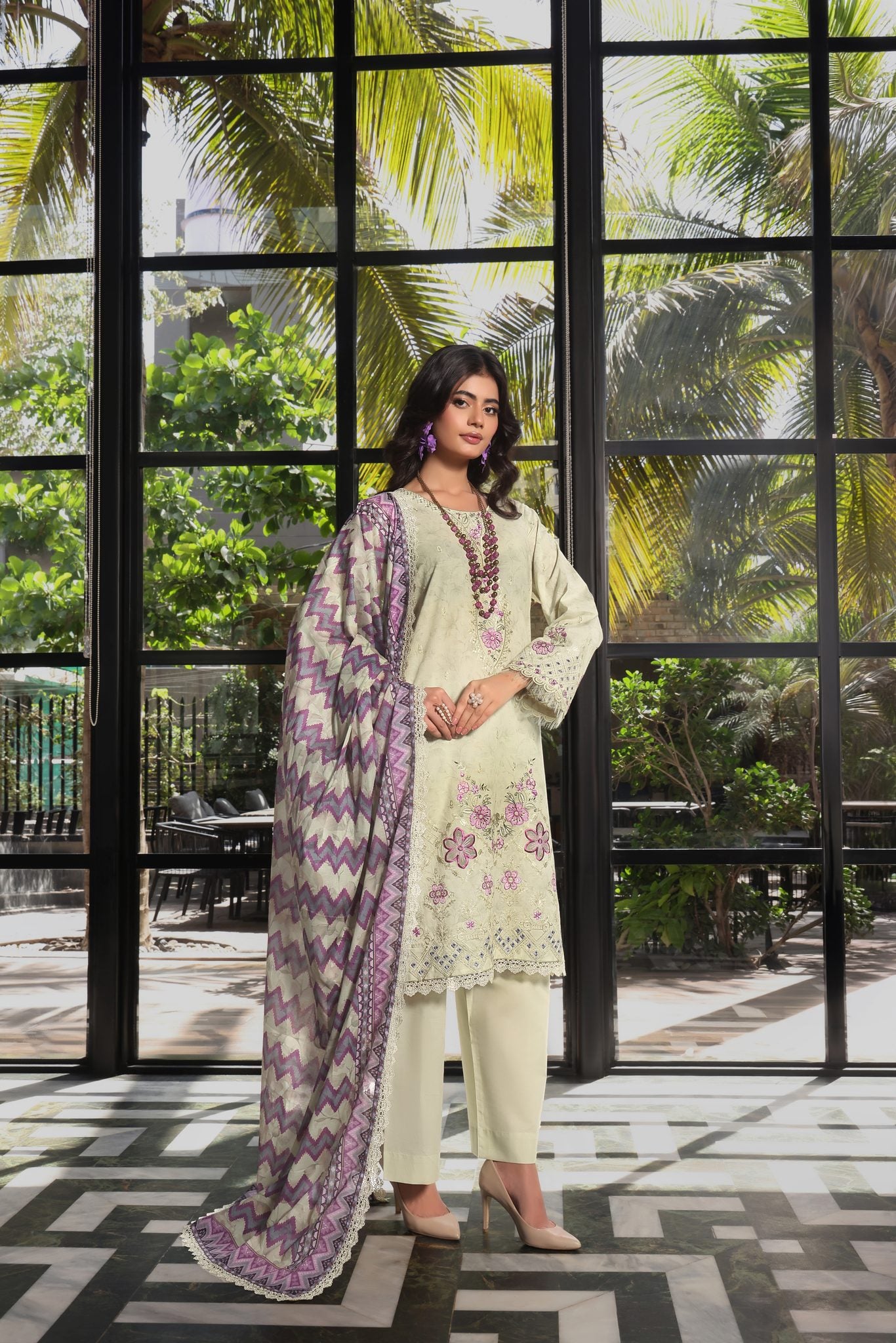 Coco Pista Green, Embroidered Lawn 3 Piece