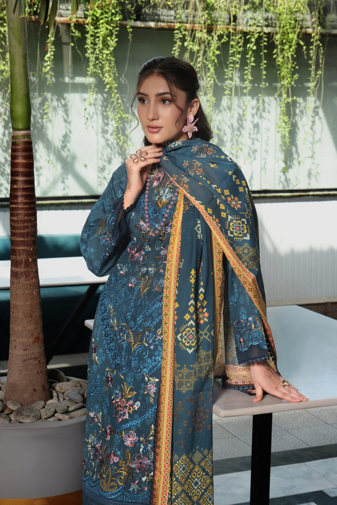 Coco Slate Blue, Embroidered Lawn 3 Piece