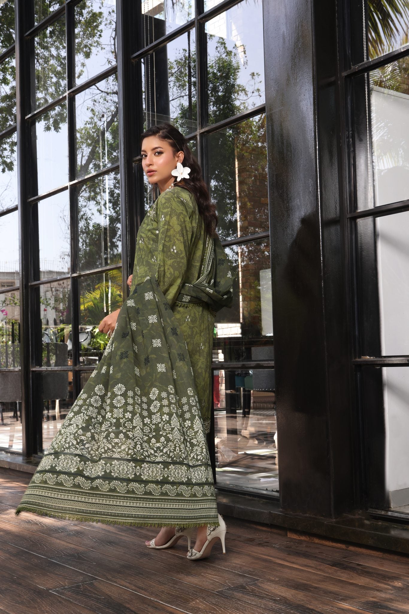 Coco Olive Green, Embroidered Lawn 3 Piece