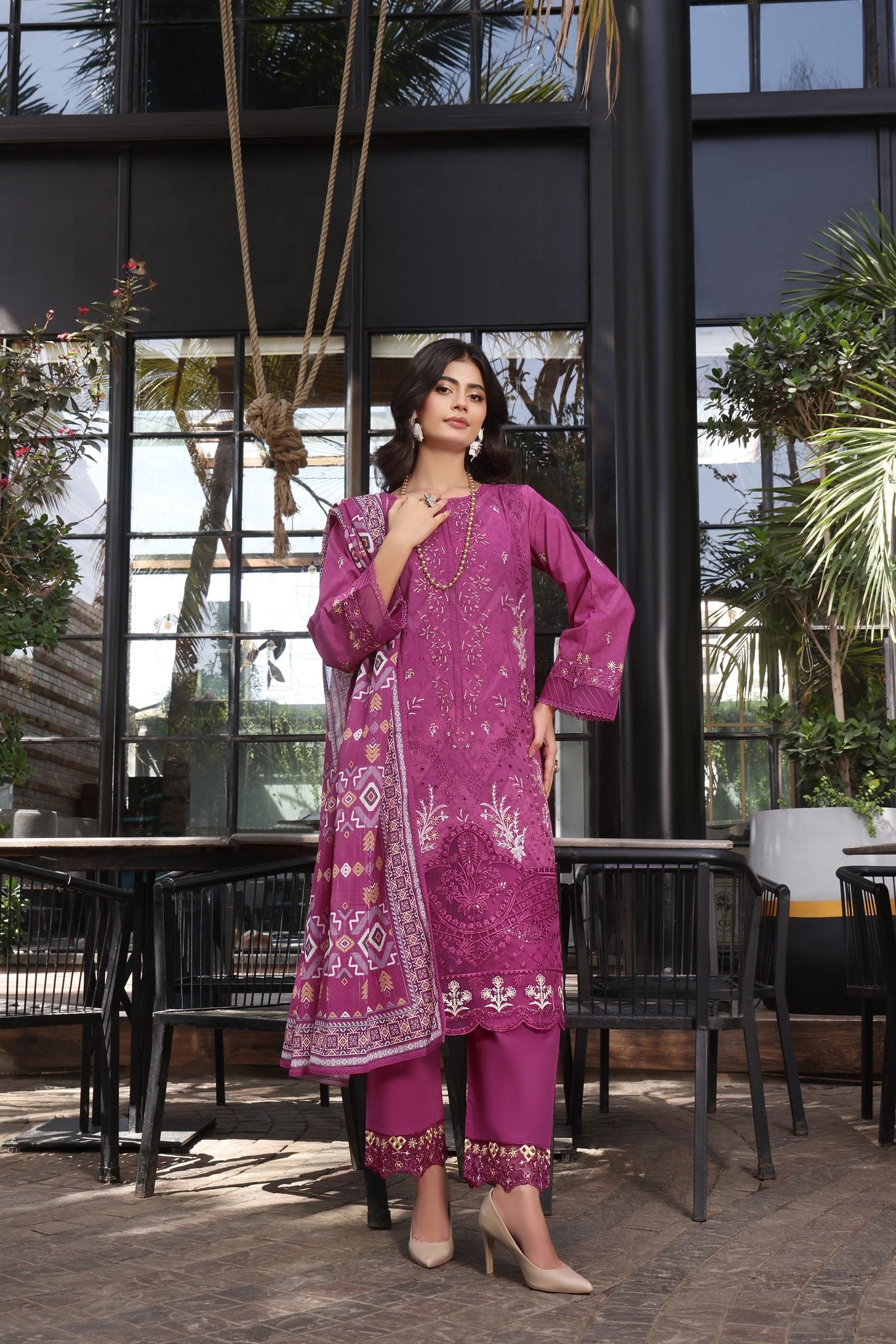 Coco Magenta, Embroidered Lawn 3 Piece
