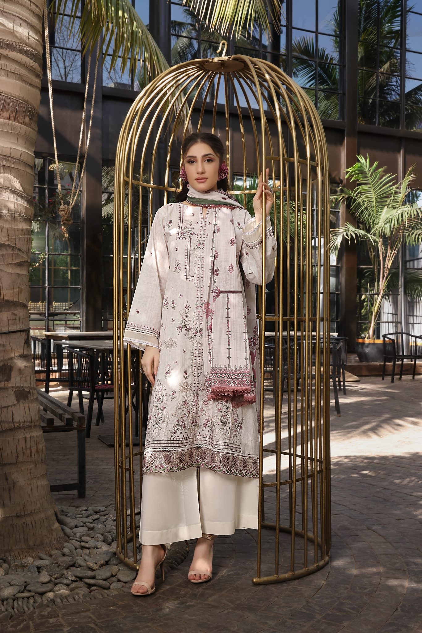 Coco Cream, Embroidered Lawn 3 Piece