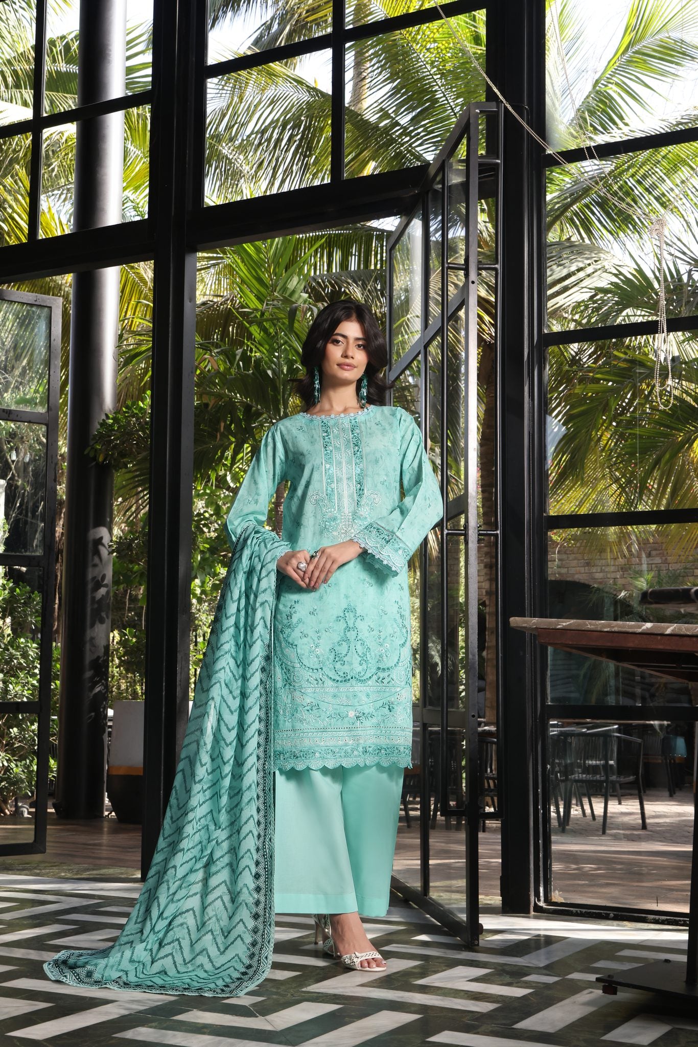 Coco Mint, Embroidered Lawn 3 Piece