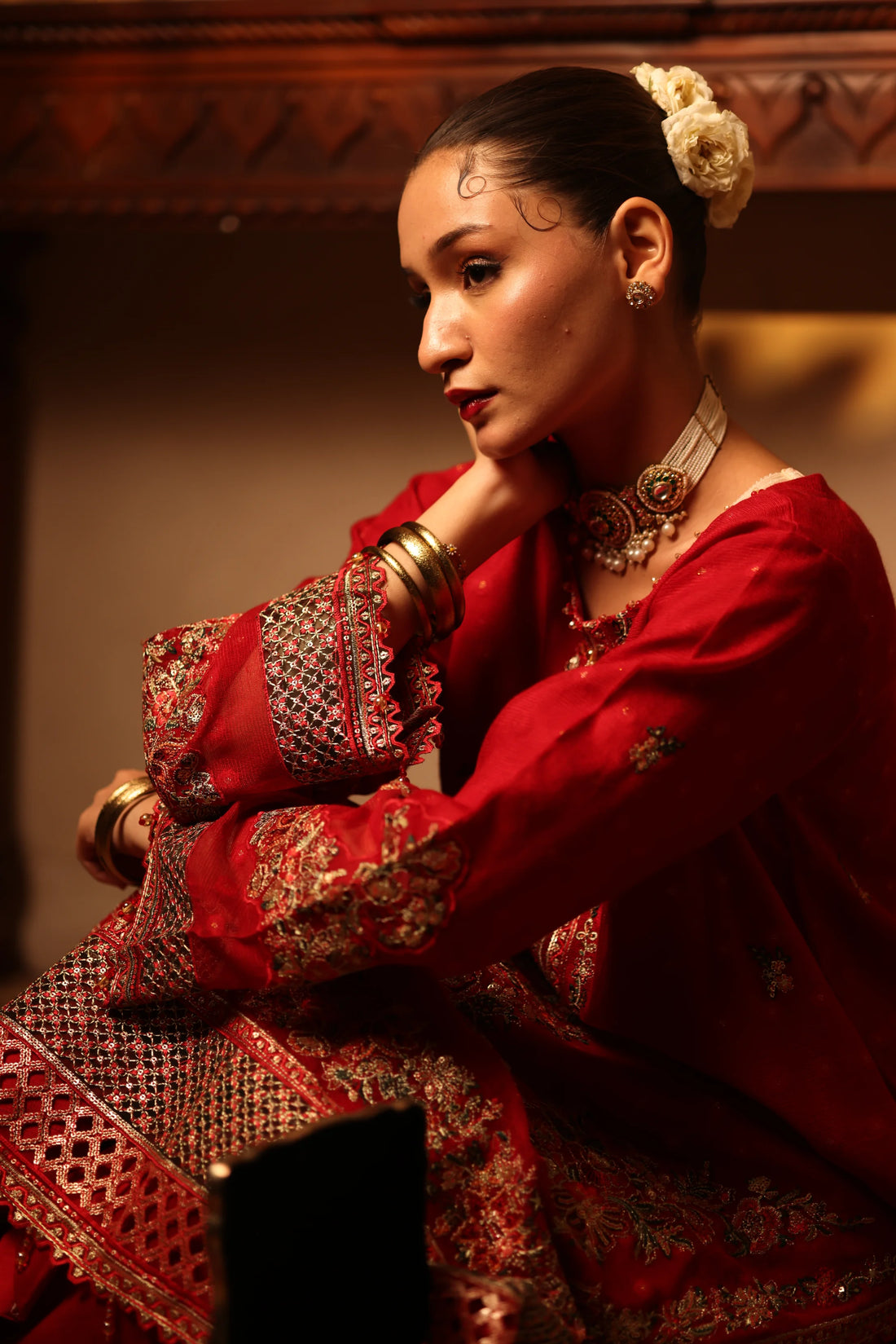 Purani Yaadein Crimson, Embroidered Khaadi Net 3 Piece