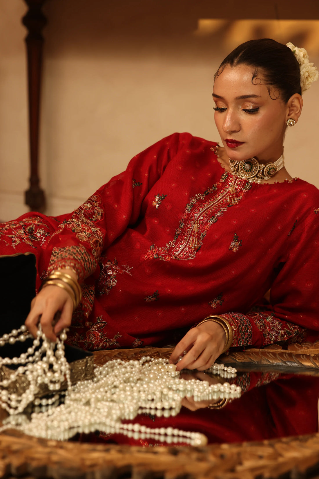 Purani Yaadein Crimson, Embroidered Khaadi Net 3 Piece