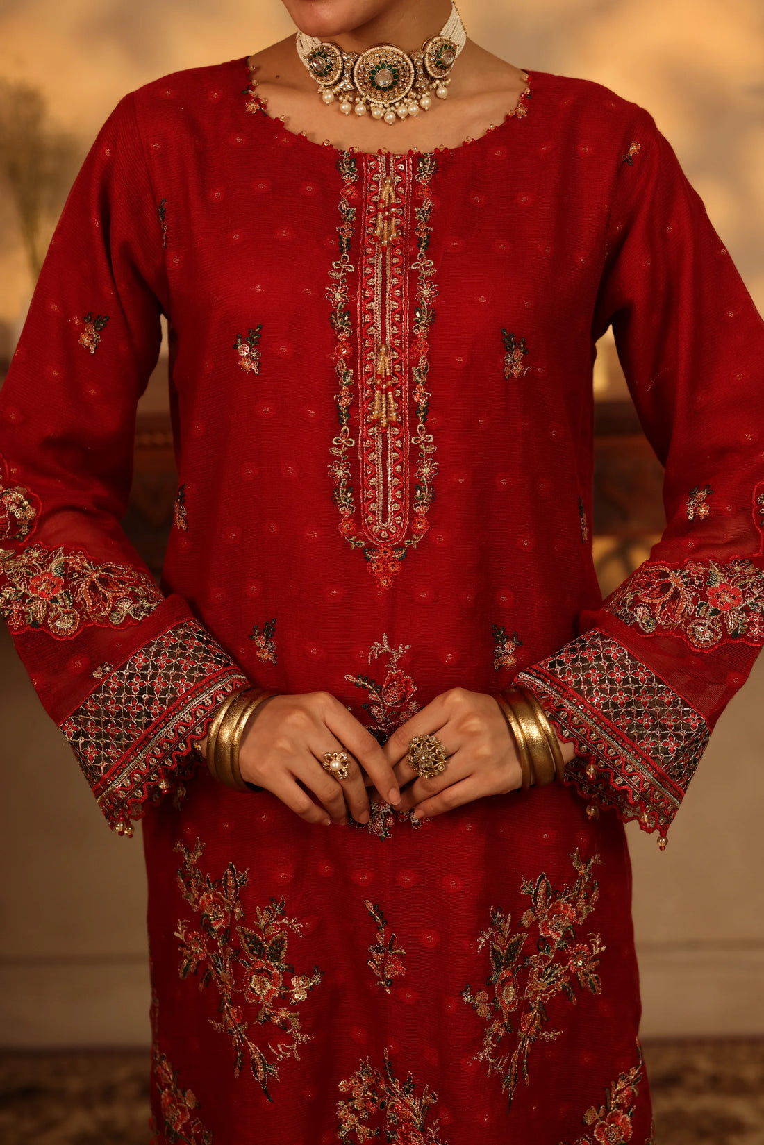 Purani Yaadein Crimson, Embroidered Khaadi Net 3 Piece