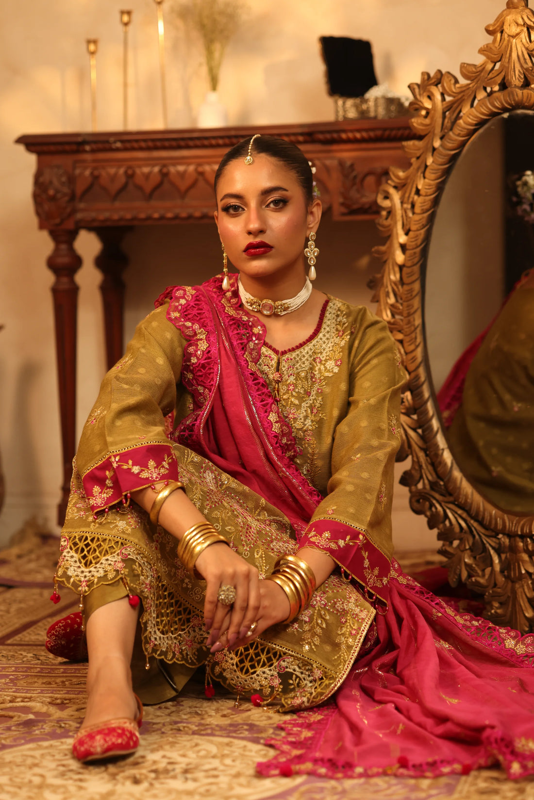 Purani Yaadein Olive Dusk, Embroidered Khaadi Net 3 Piece