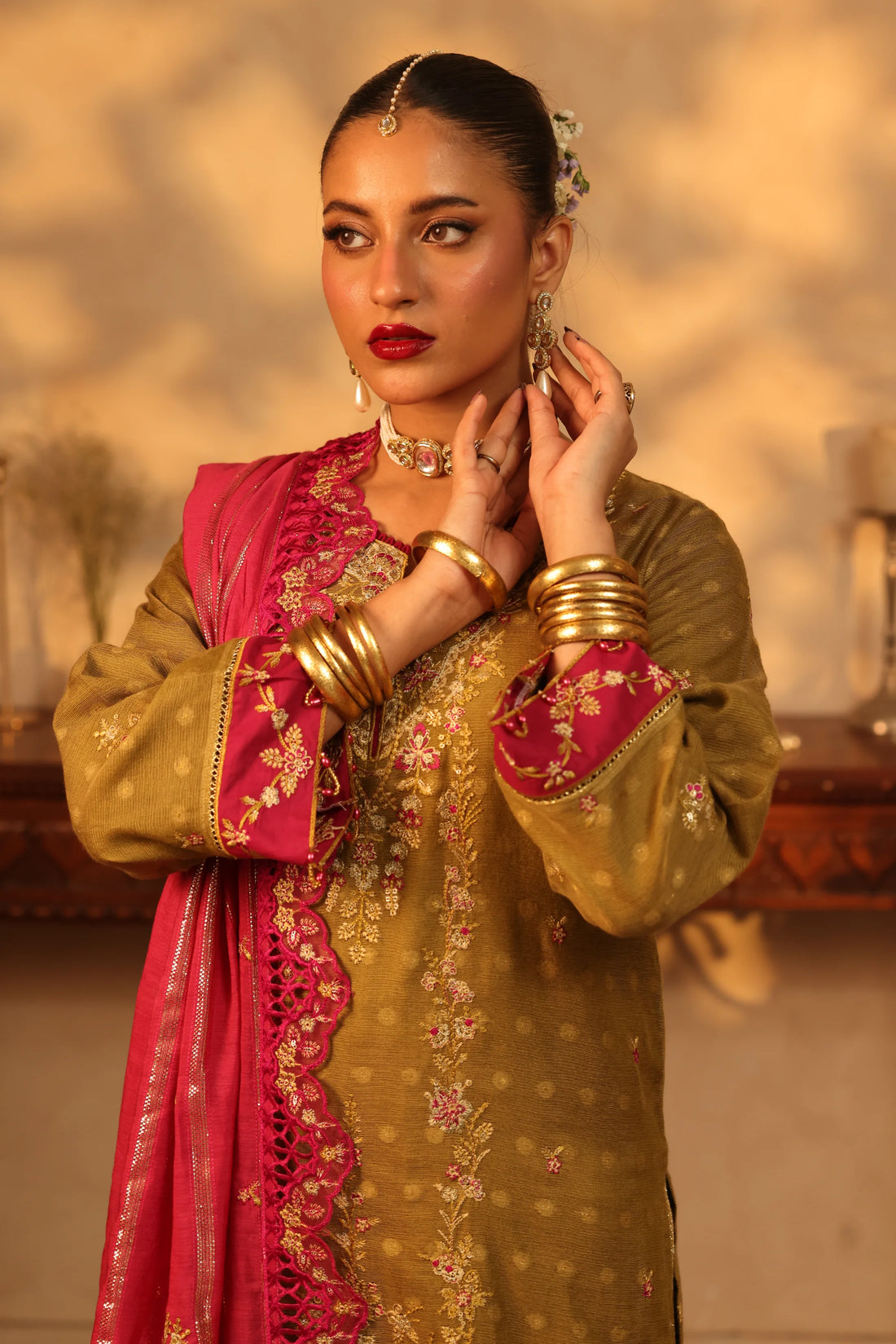 Purani Yaadein Olive Dusk, Embroidered Khaadi Net 3 Piece