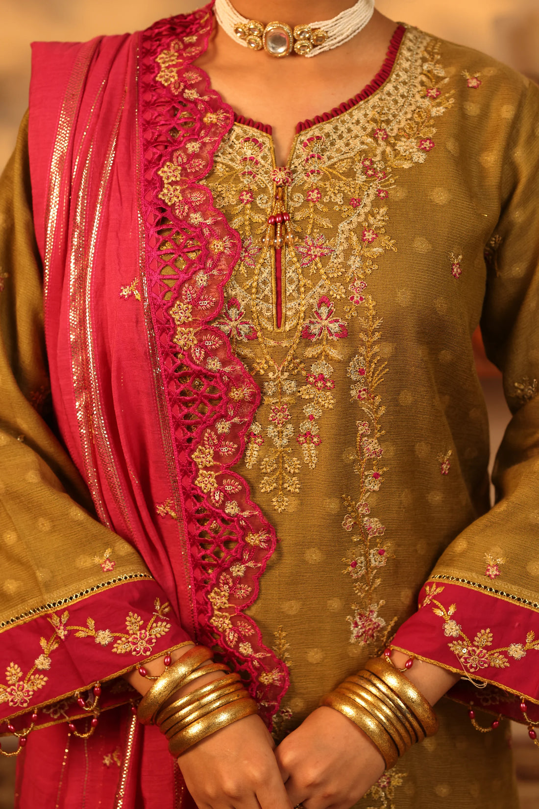 Purani Yaadein Olive Dusk, Embroidered Khaadi Net 3 Piece