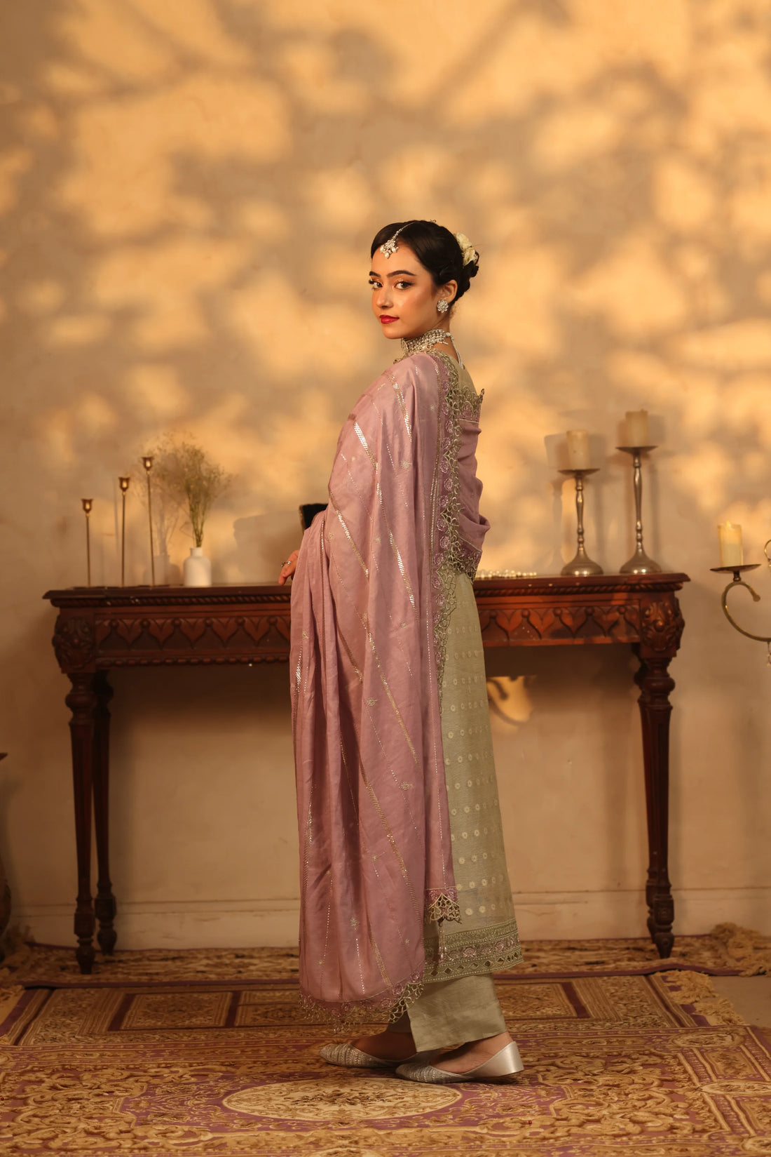 Purani Yaadein Sage Mist, Embroidered Khaadi Net 3 Piece
