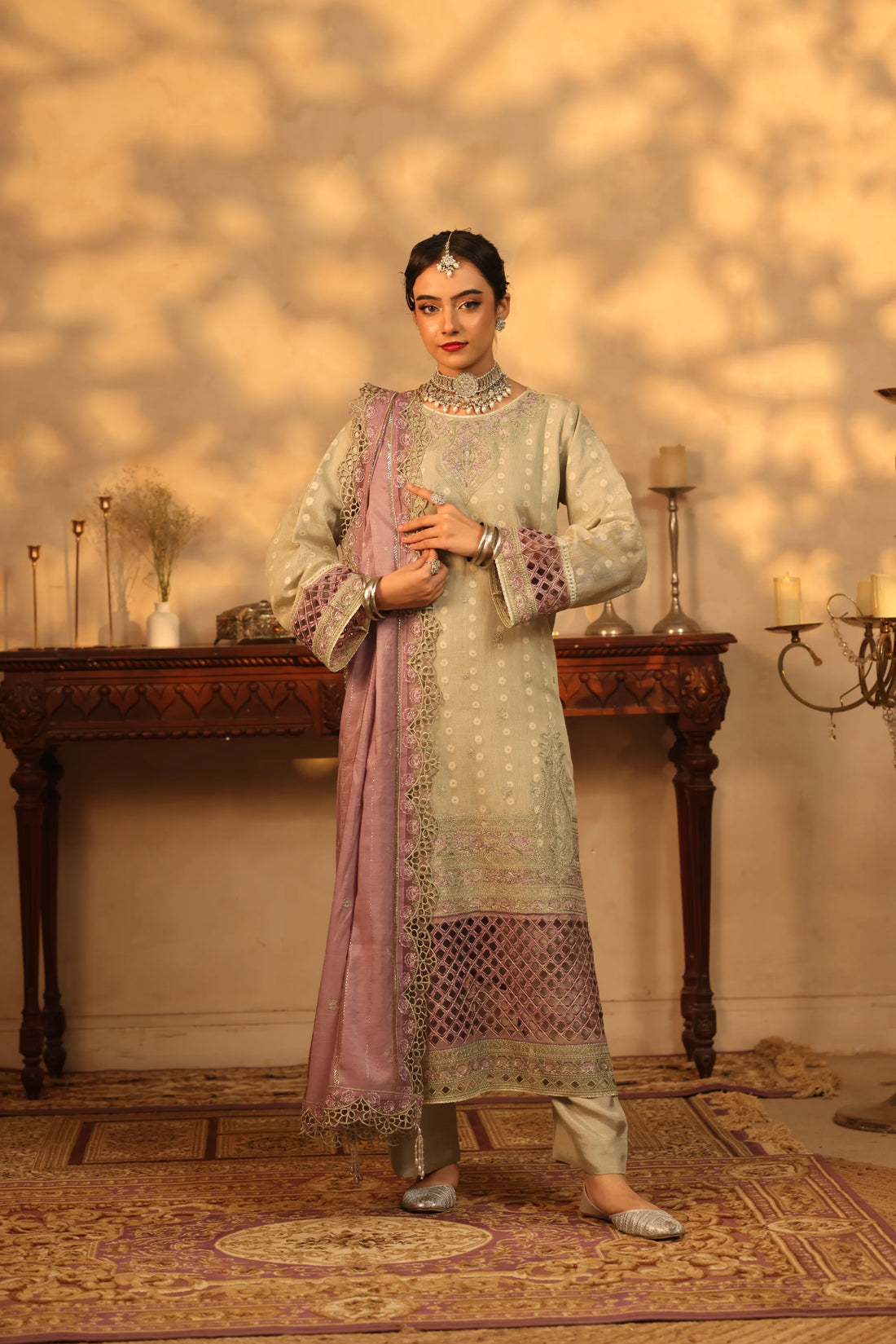 Purani Yaadein Sage Mist, Embroidered Khaadi Net 3 Piece