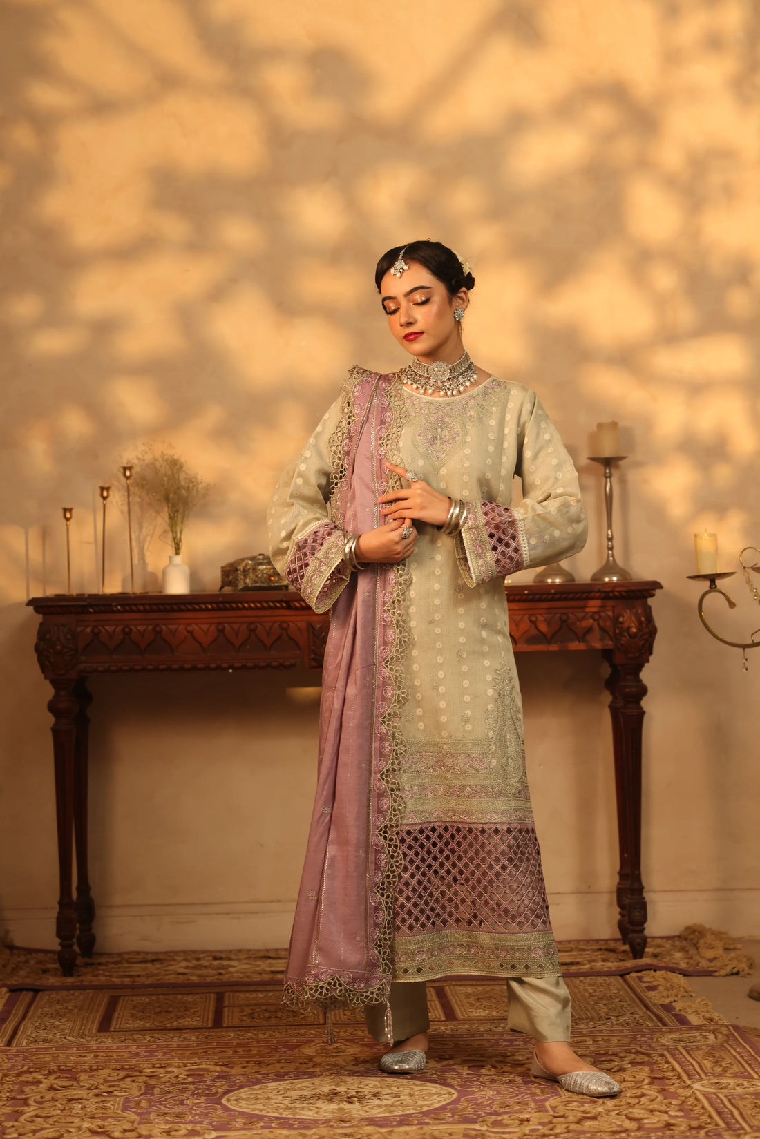 Purani Yaadein Sage Mist, Embroidered Khaadi Net 3 Piece