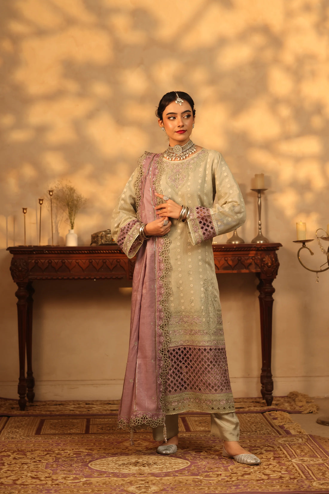 Purani Yaadein Sage Mist, Embroidered Khaadi Net 3 Piece