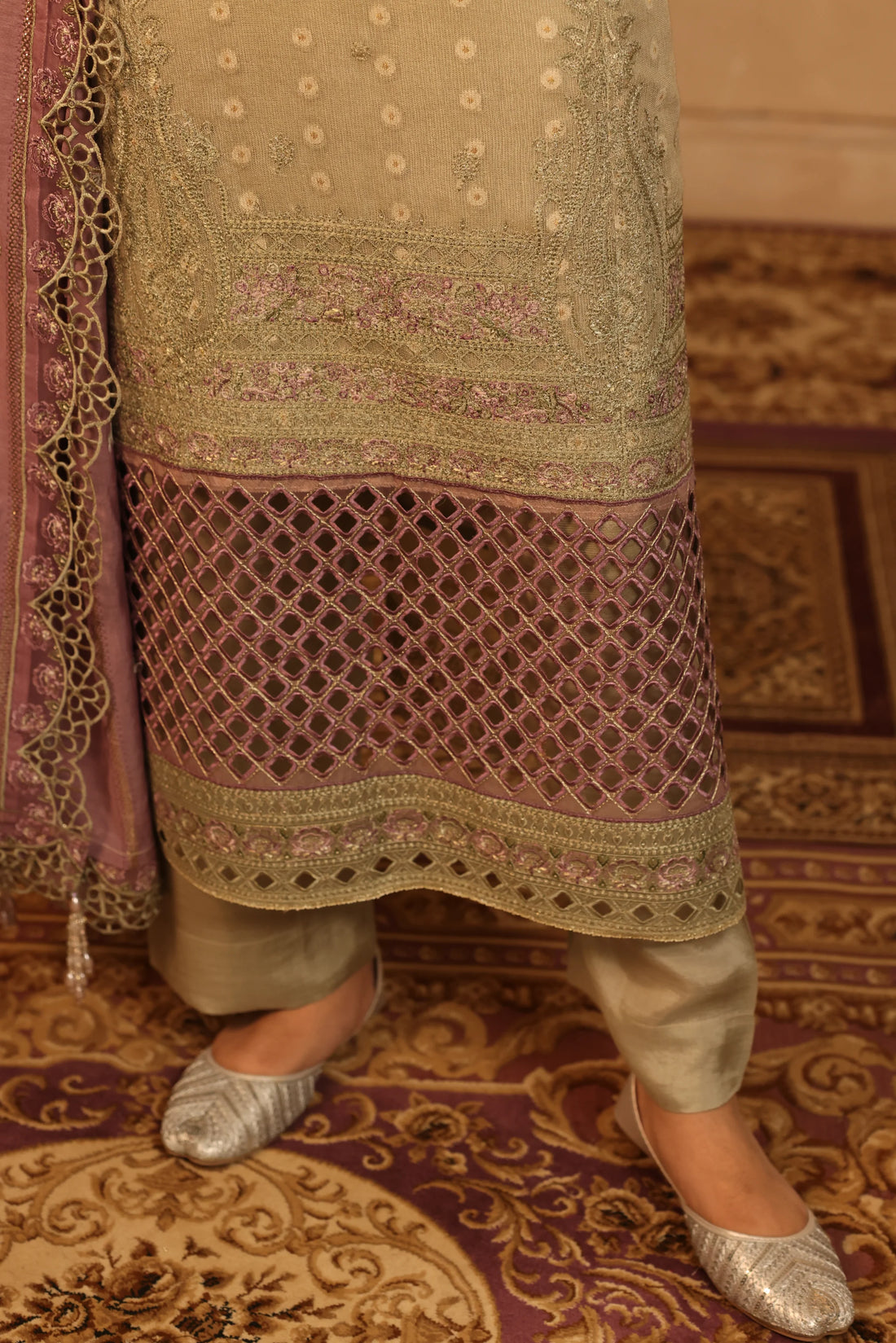 Purani Yaadein Sage Mist, Embroidered Khaadi Net 3 Piece