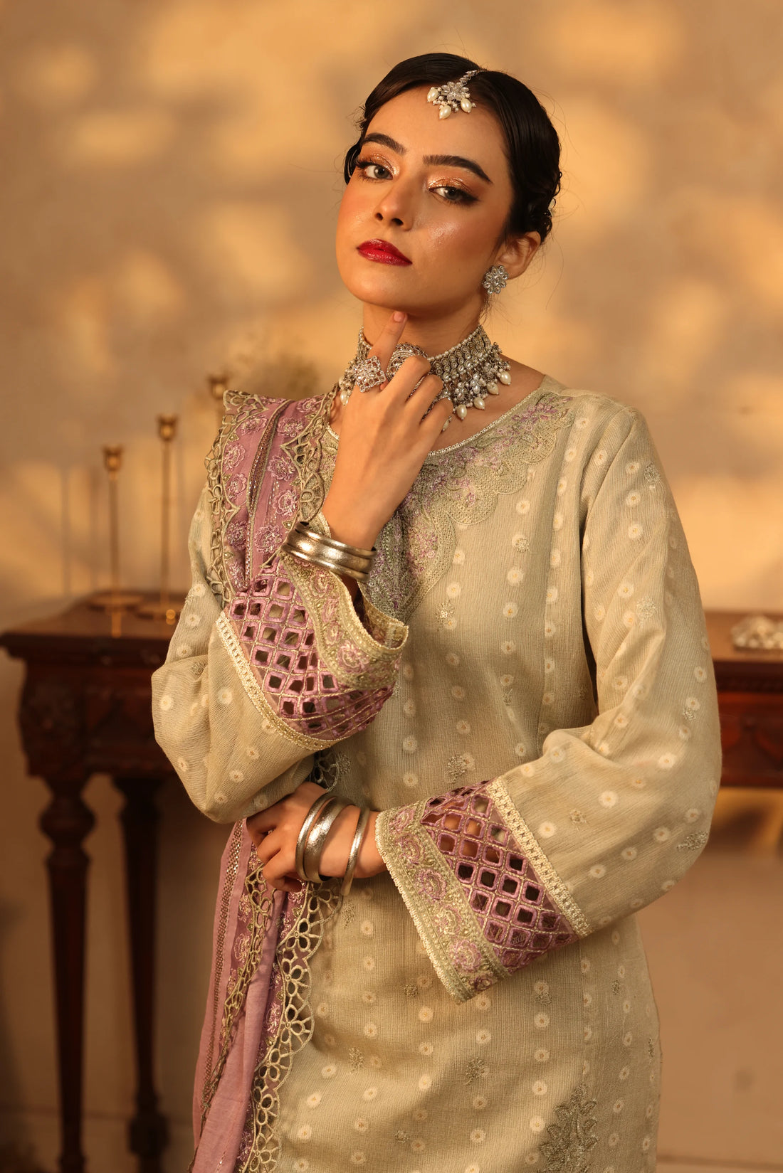Purani Yaadein Sage Mist, Embroidered Khaadi Net 3 Piece