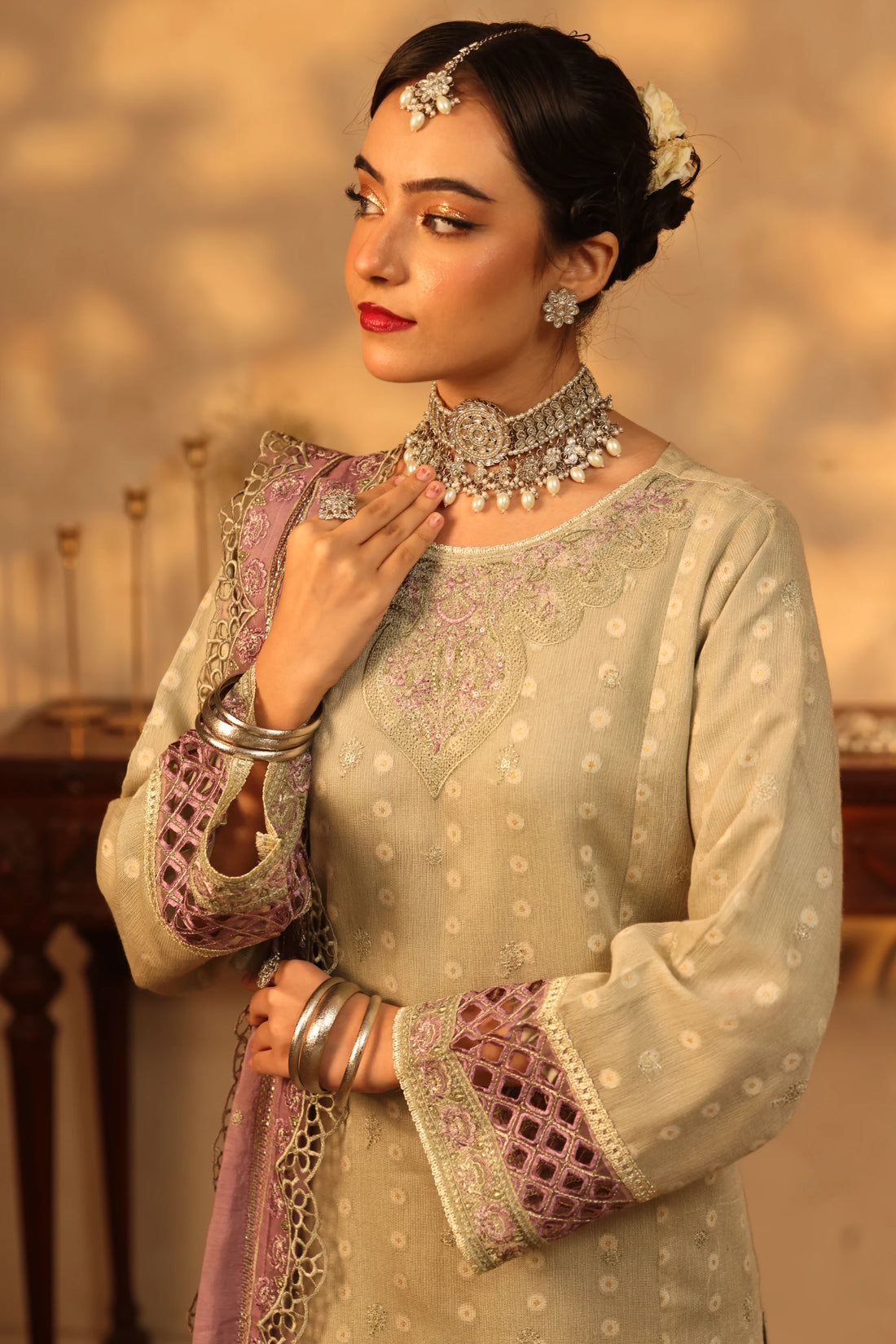 Purani Yaadein Sage Mist, Embroidered Khaadi Net 3 Piece