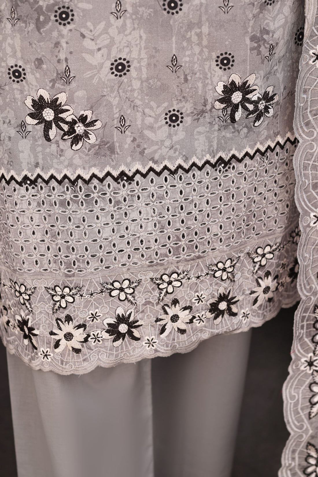 Surmai Pearl Grey, Embroidered Lawn 3 Piece