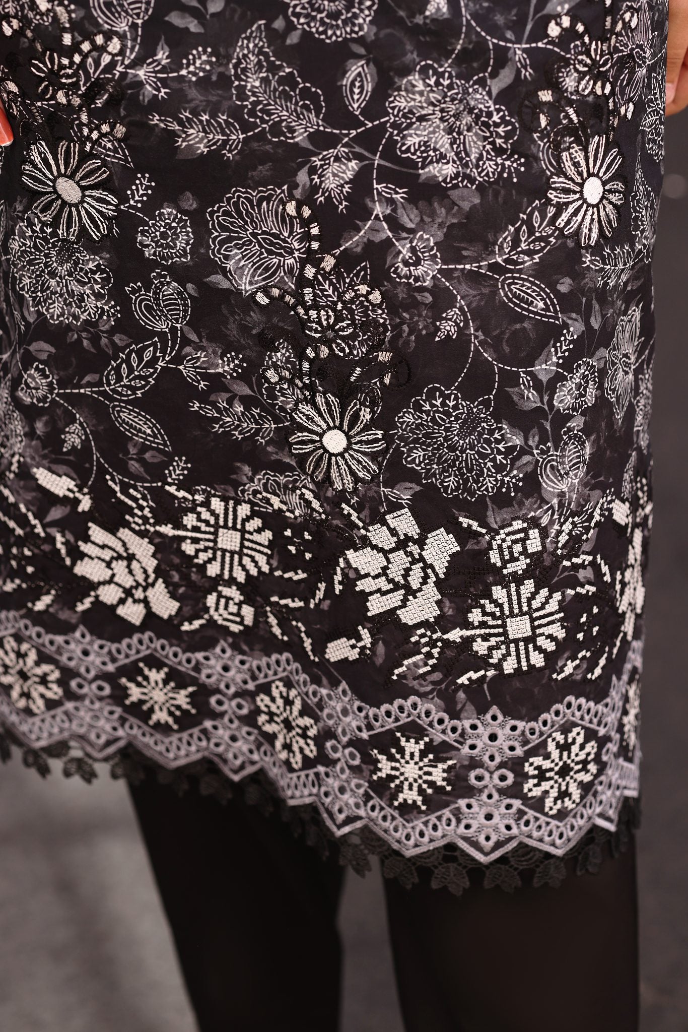 Surmai Charcoal, Embroidered Lawn 3 Piece