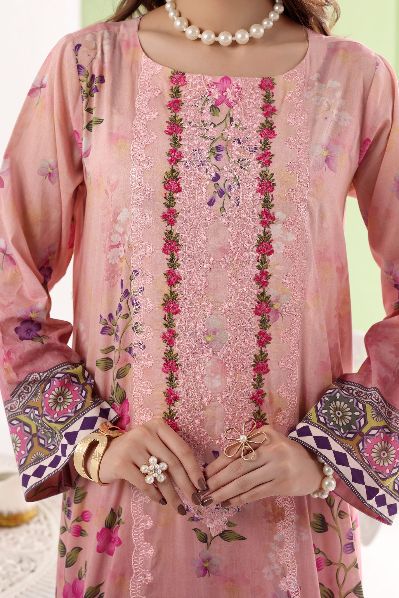 Siyara Rose Pink, Embroidered Lawn 3 Piece