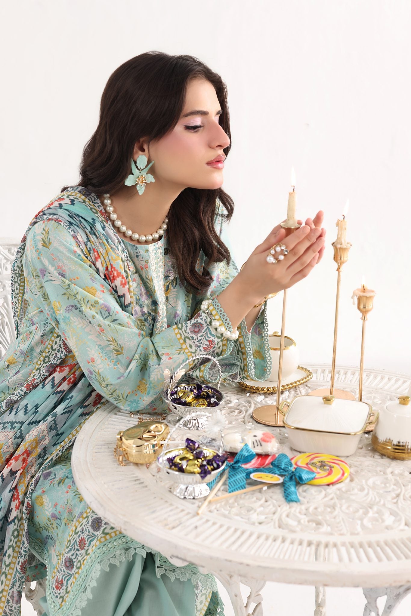 Siyara Aqua Bloom, Embroidered Lawn 3 Piece