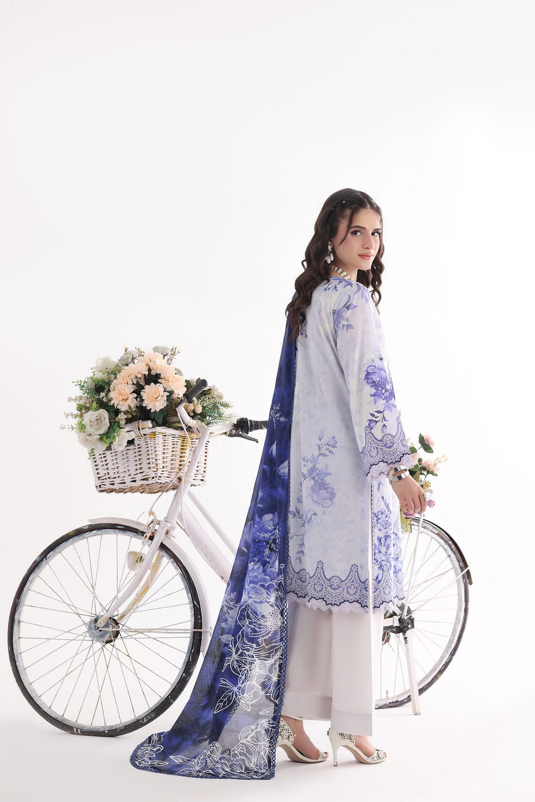 Bahar Porcelain Blue, Embroidered Lawn 3 Piece (Stitched)