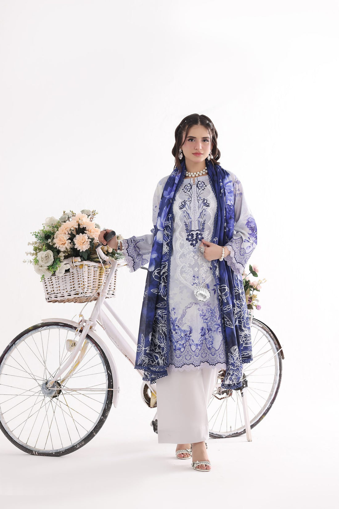 Bahar Porcelain Blue, Embroidered Lawn 3 Piece (Stitched)