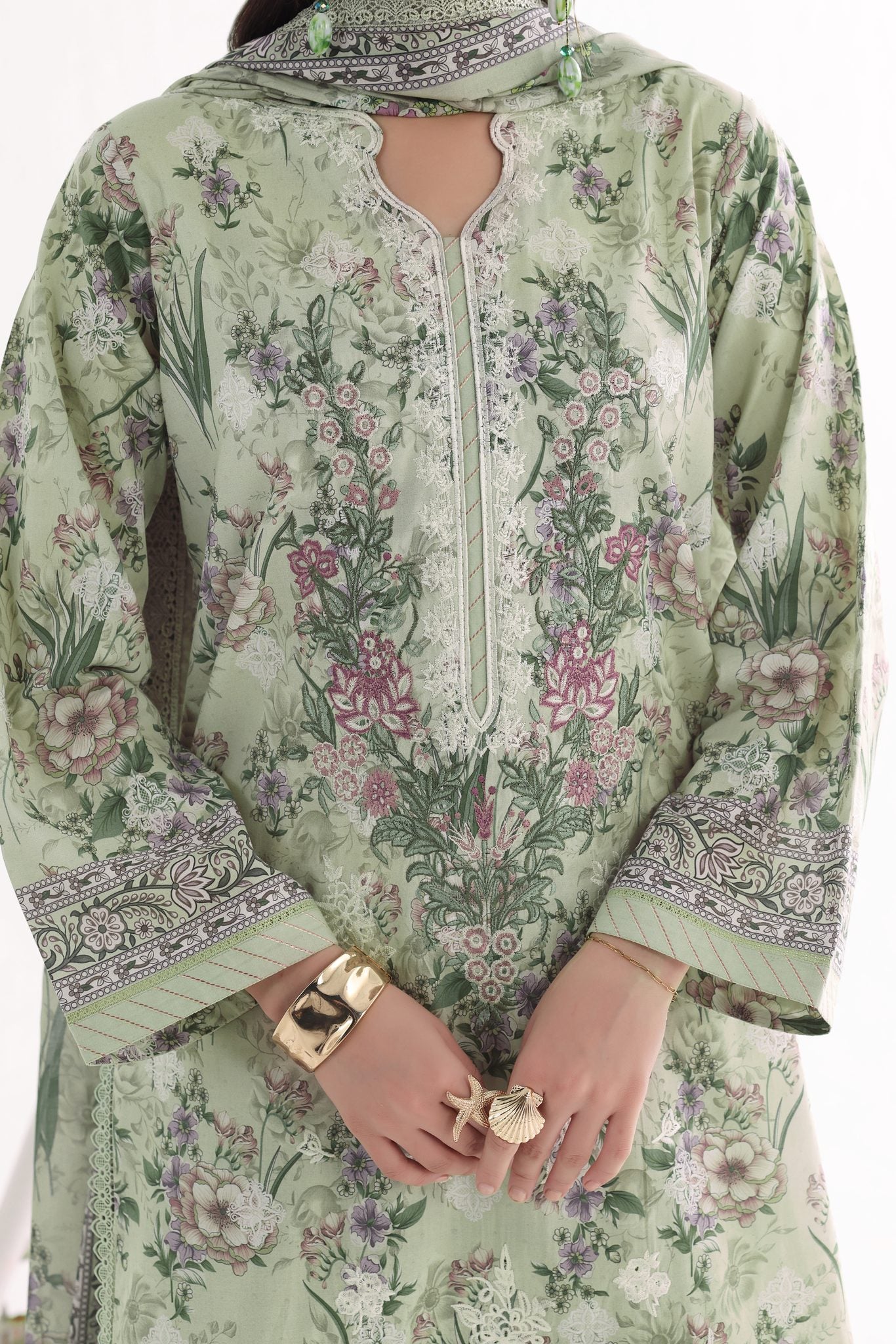 Siyara Mint, Embroidered Lawn 3 Piece