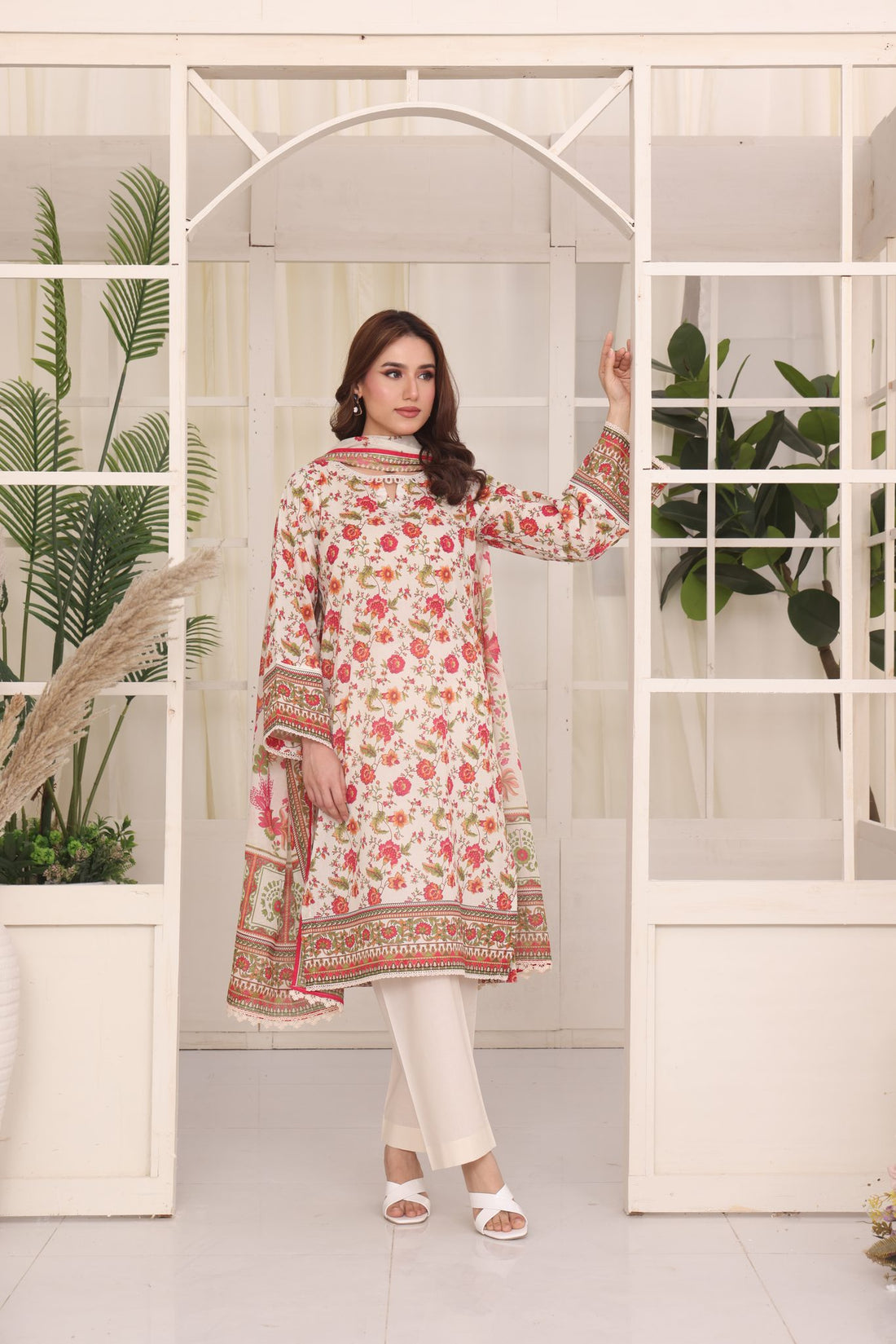 Easy Breezy Coral Bloom, Embroidered Lawn 3 Piece