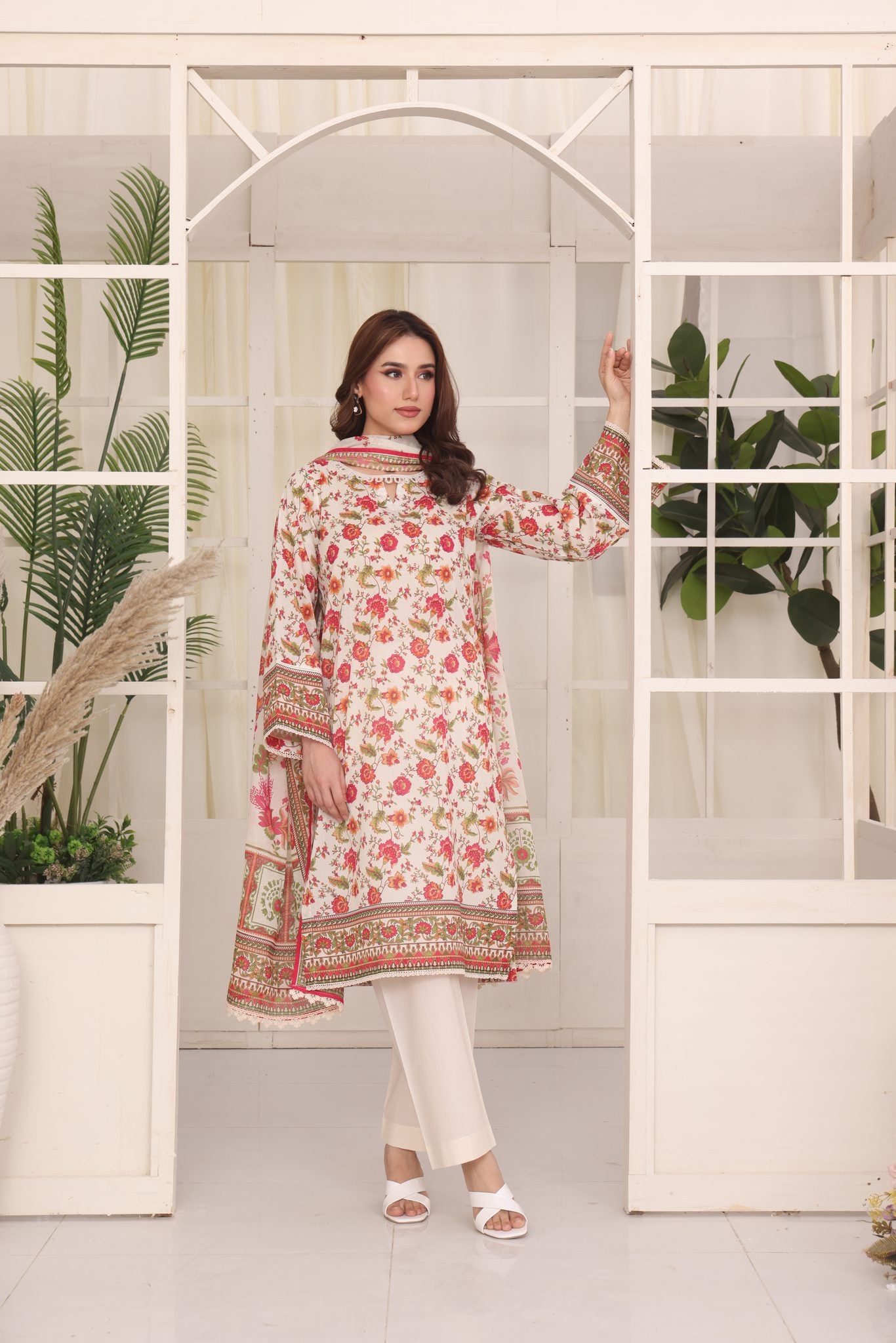 Easy Breezy Coral Bloom, Embroidered Lawn 3 Piece
