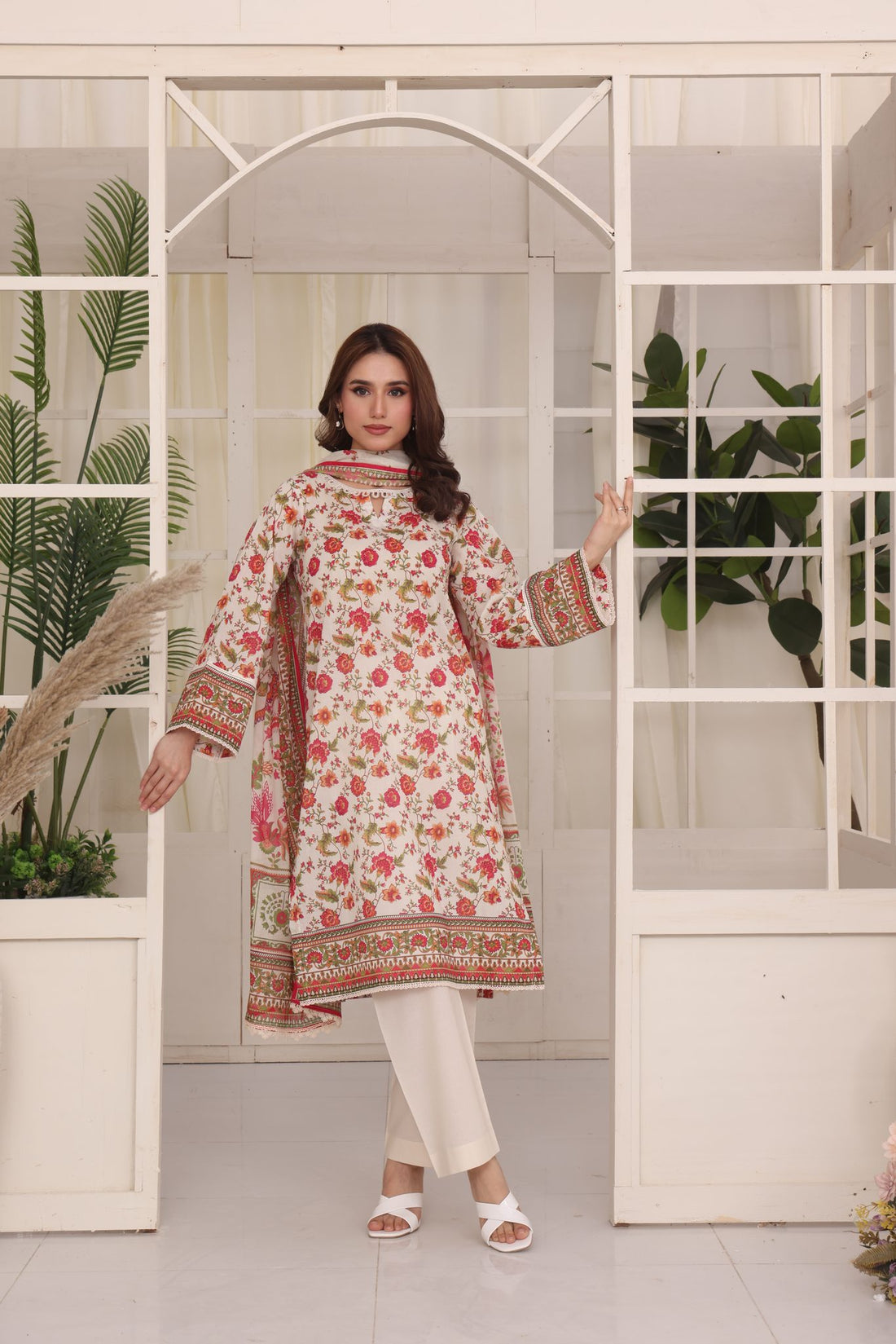 Easy Breezy Coral Bloom, Embroidered Lawn 3 Piece