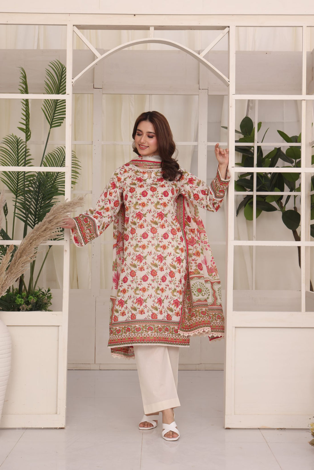 Easy Breezy Coral Bloom, Embroidered Lawn 3 Piece
