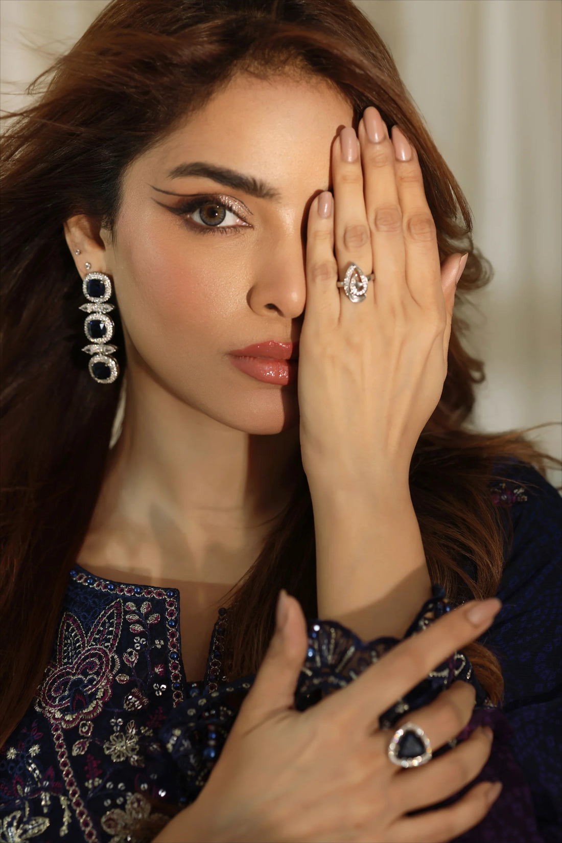 Noor Mahal Midnight Blue, Digital Printed Embroidered Chiffon 3-Piece