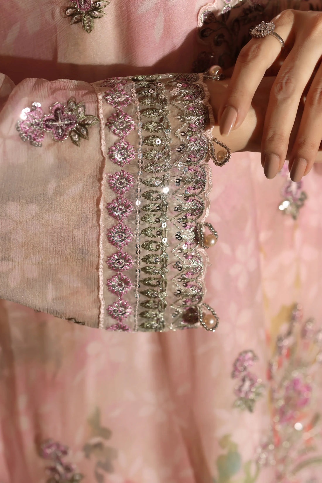 Noor Mahal Blush Pink, Digital Printed Embroidered Chiffon 3-Piece